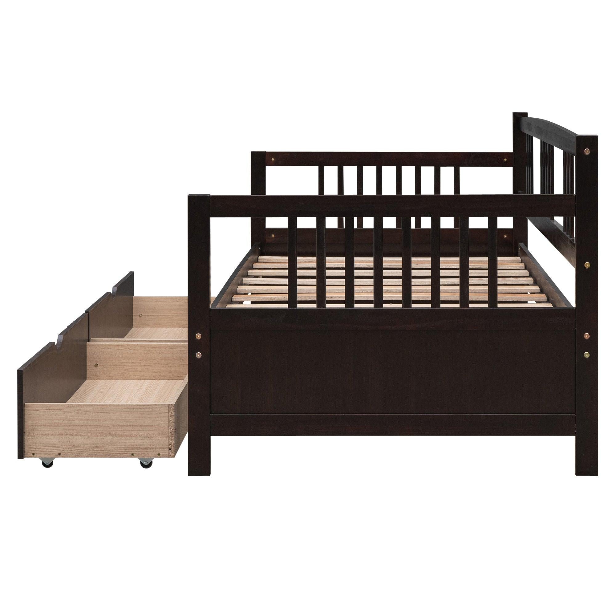 Twin Size Daybed Wood Bed with Two Drawers,Espresso