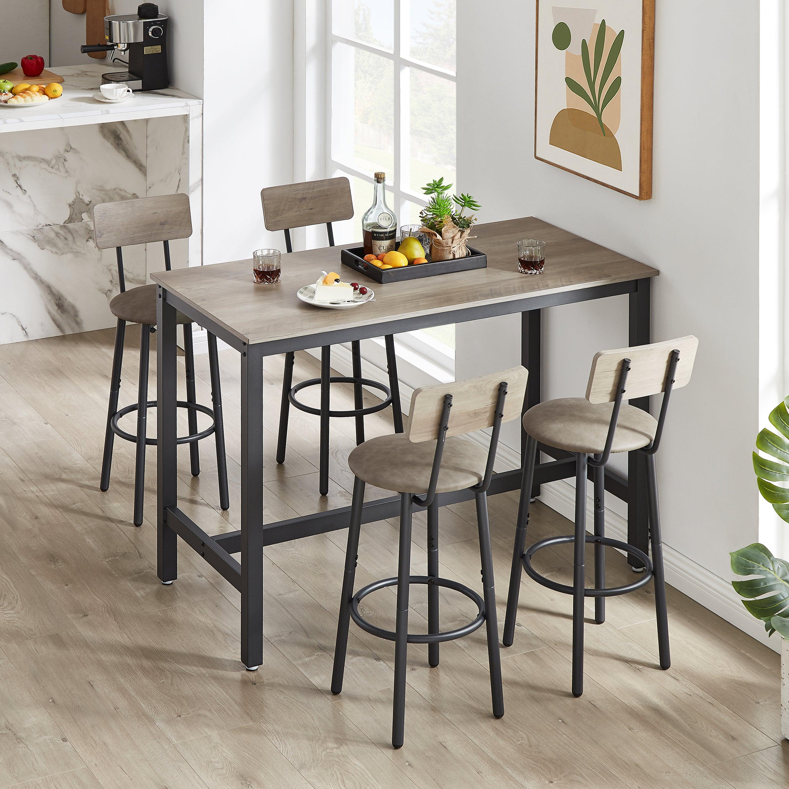 Bar Table Set with 4 Bar stools PU Soft seat with backrest (Grey，47.24’’w x 23.62’’d x 35.43’’h) image