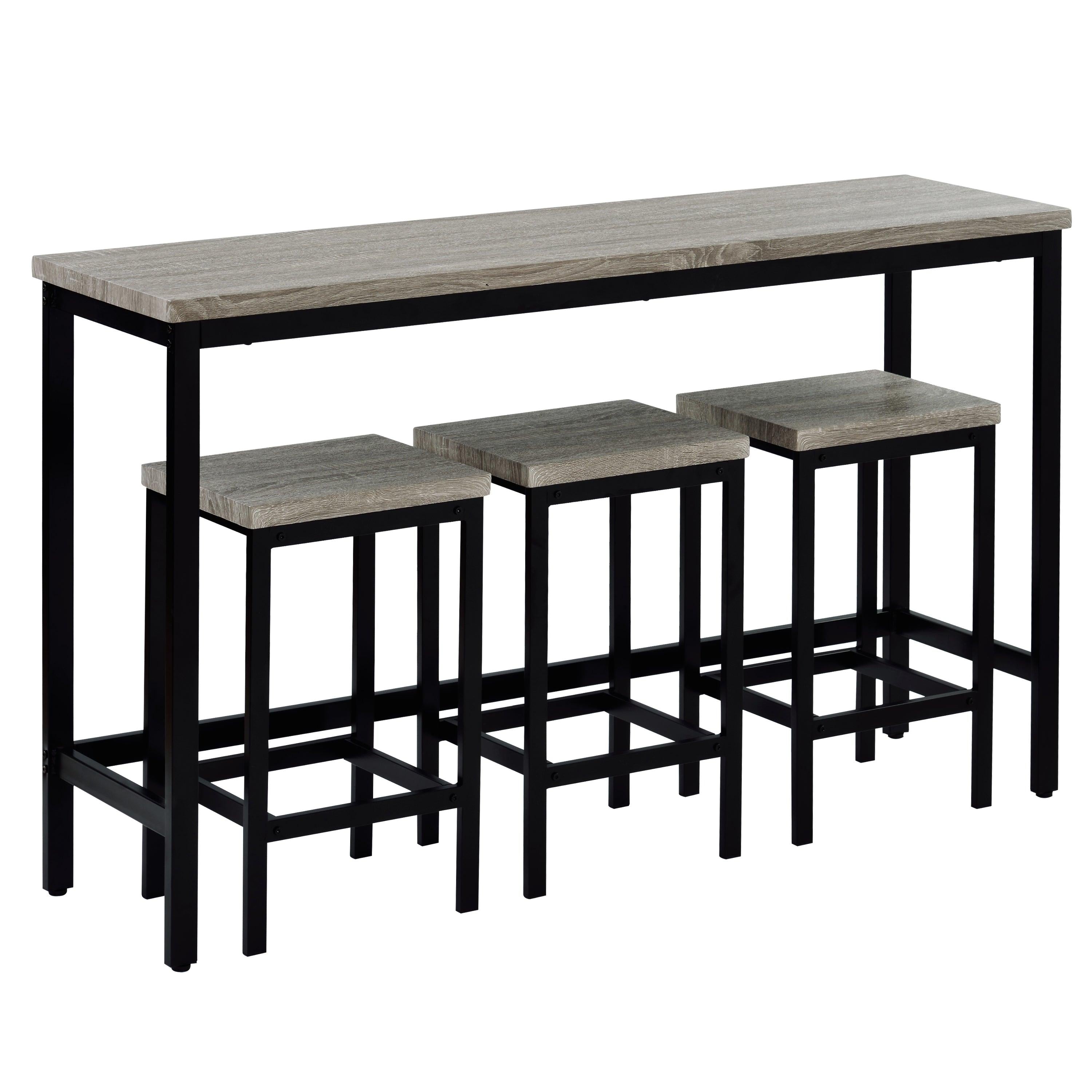 Counter Height Extra Long Dining Table Set with 3 Stools Pub Kitchen Set Side Table with Footrest, Gray