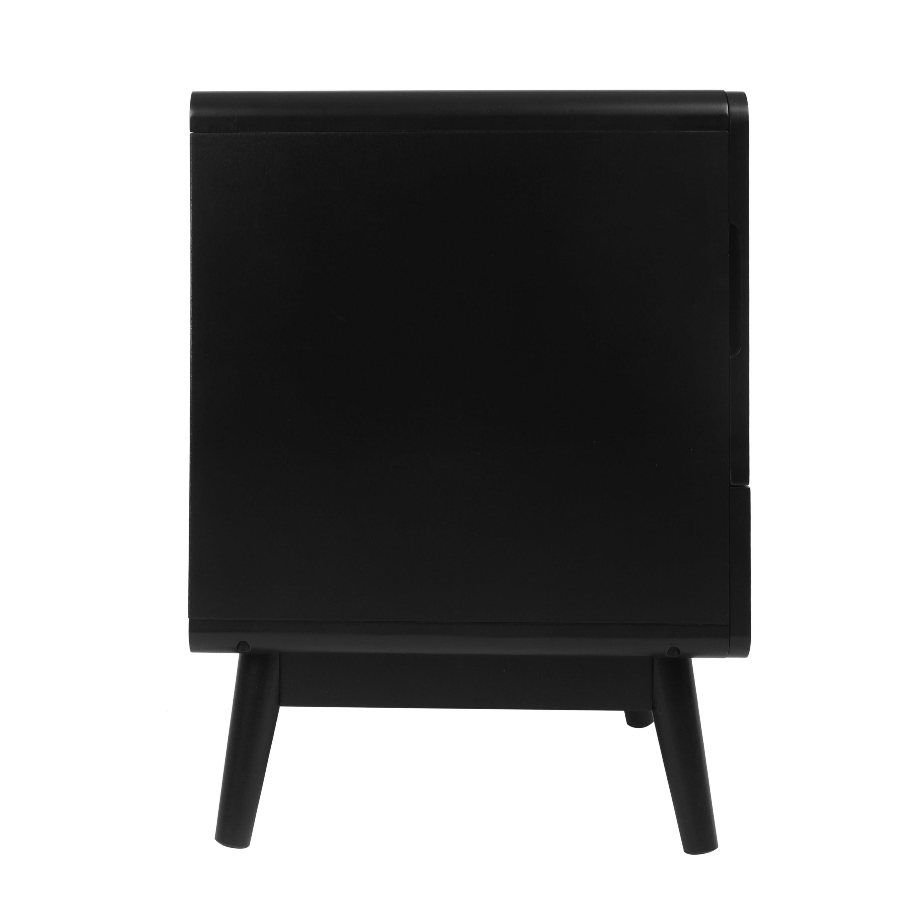 Black Nightstand,  Bedside Table withStorage Drawe/ Rattan Door