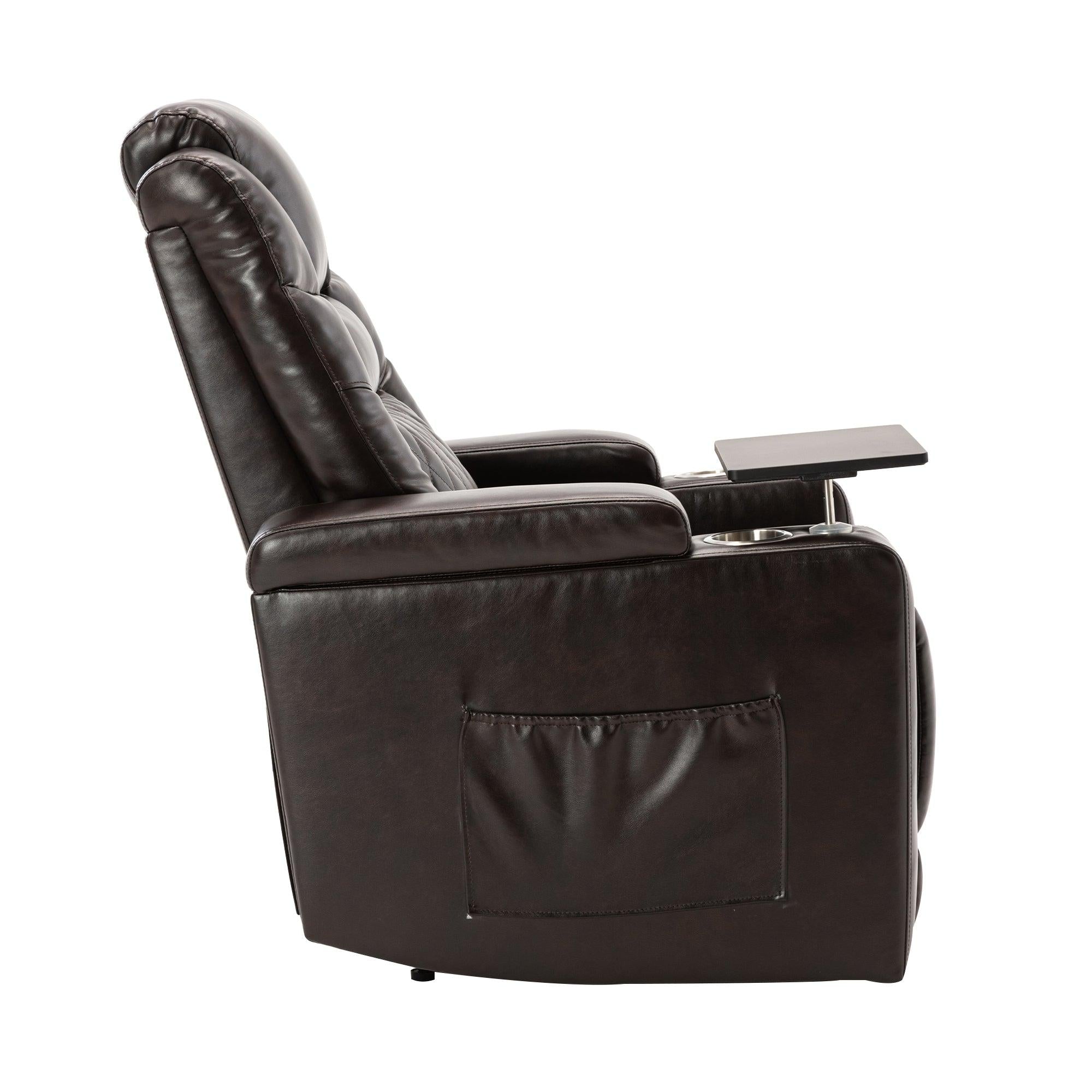 Motion Recliner with USB Charging Port and Hidden ArmStorage, Home Theater Seating with 2 Convenient Cup Holders Design and 360° Swivel Tray Table