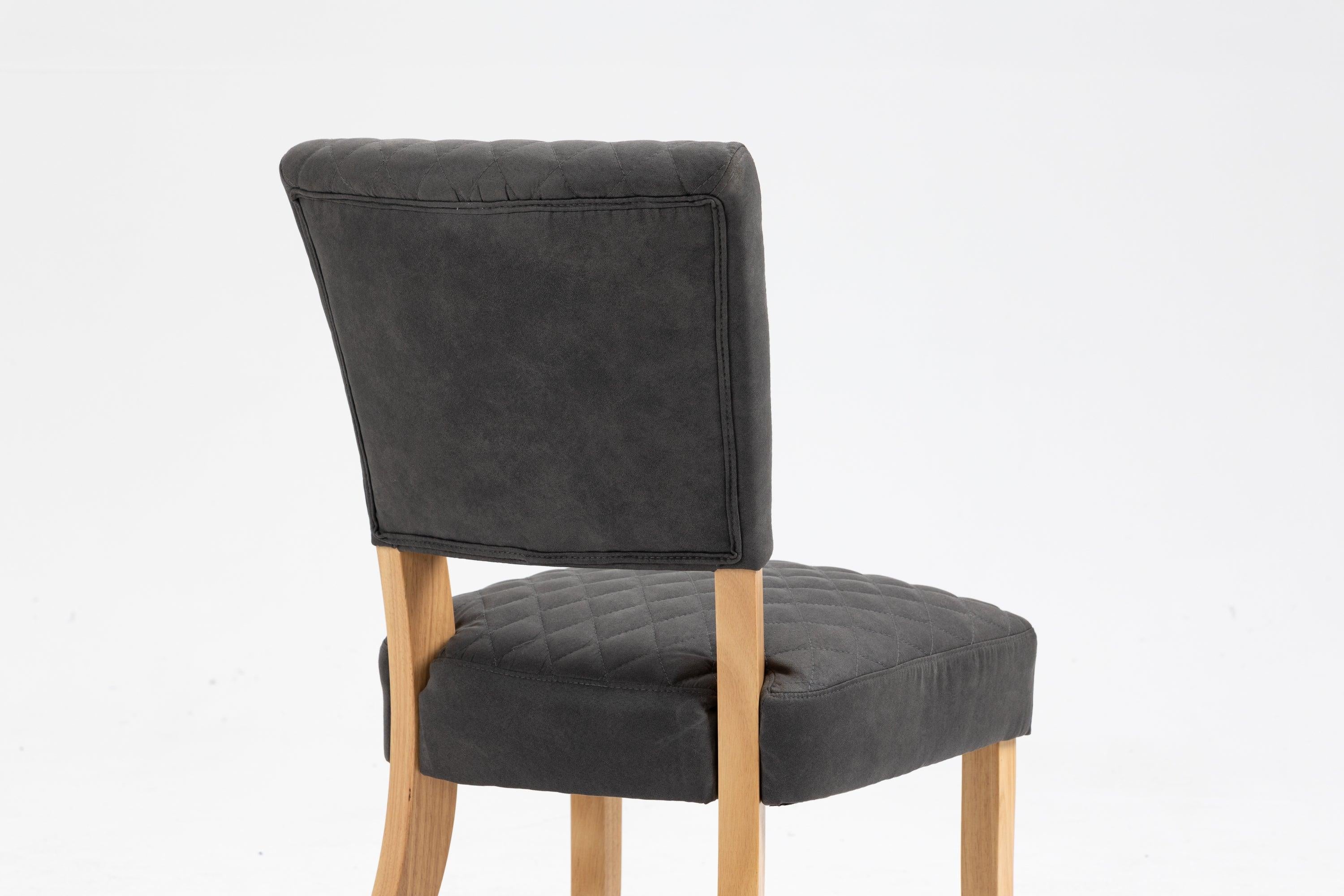 Upholstered Diamond Stitching Leathaire Dining Chair with Solid Wood Legs Gray