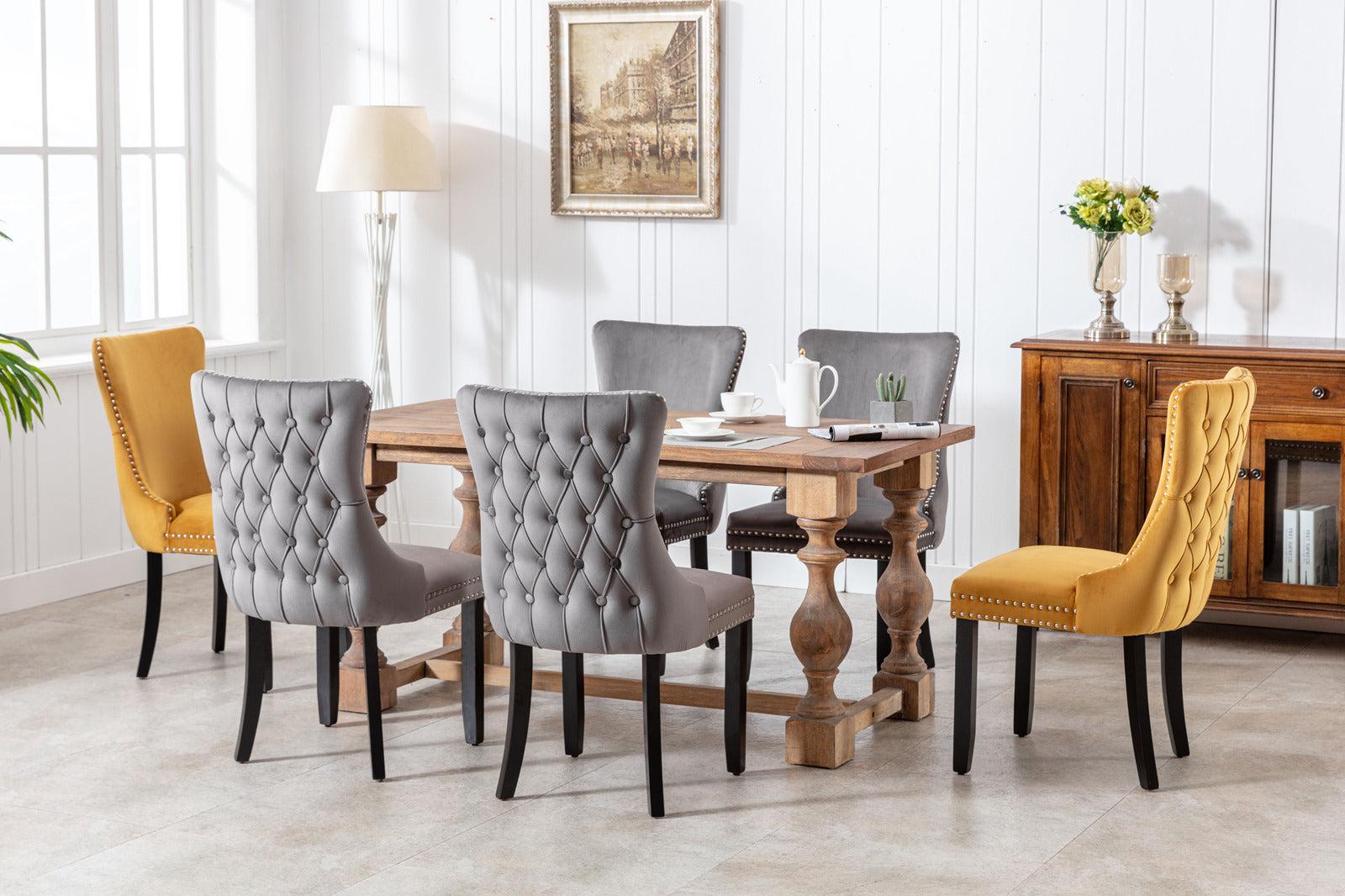 Upholstered Wing-Back Dining Chair with Backstitching Nailhead Trim and Solid Wood Legs,Set of 2, Gray