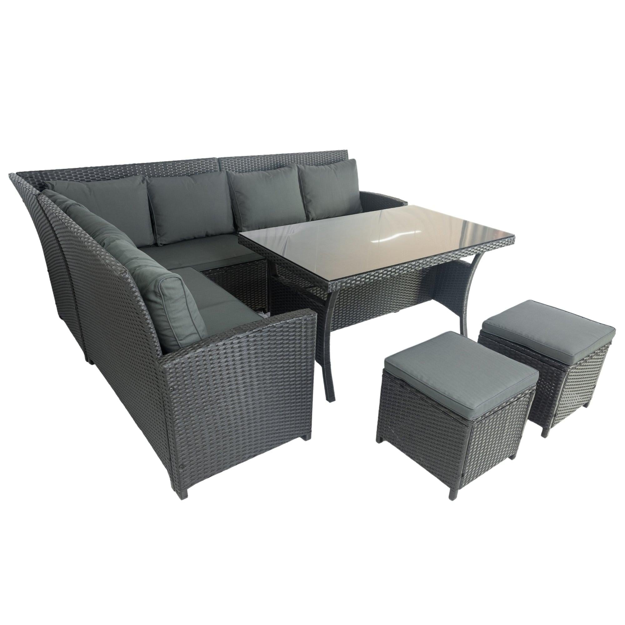 6 Pieces PE Rattan sectional Outdoor Furniture Cushioned Sofa Set with 2Storage Under Seat