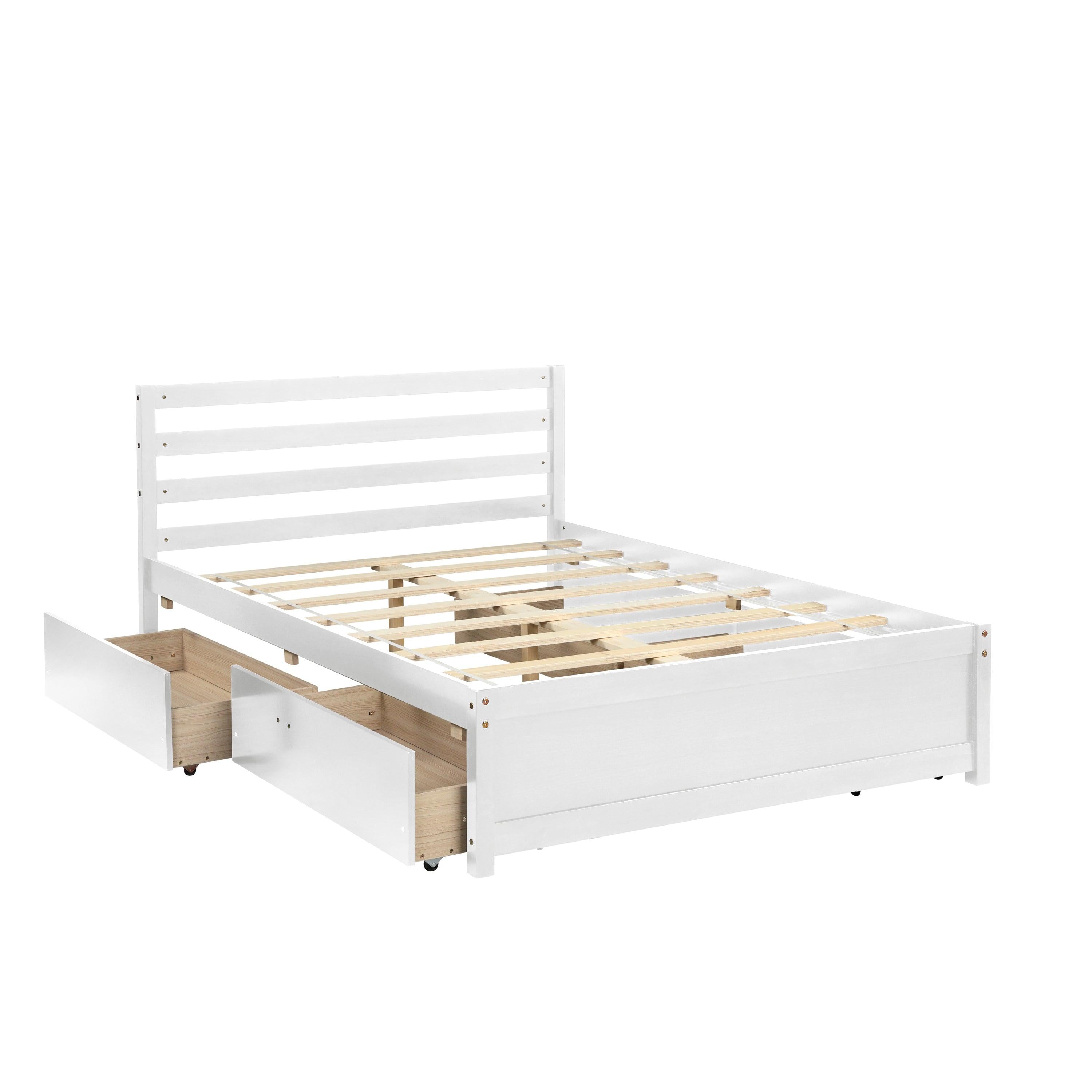 Full Size Wood Platform Bed Frame with Headboard and four drawers