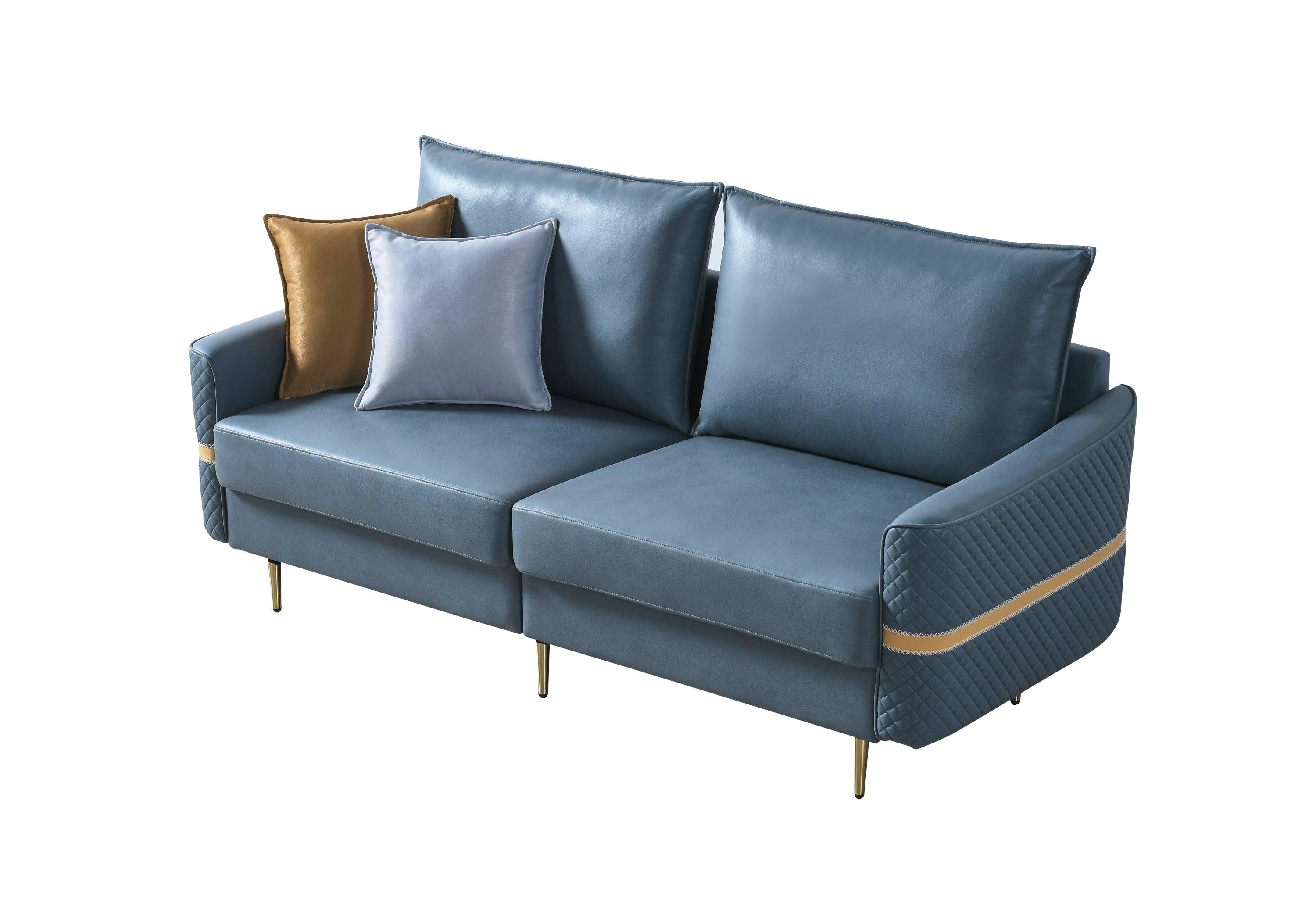 73.22" Loveseat Sofa Couch, Mid CenturyModern Love Seats Furniture With 2 Pillows, Heavy Duty Sleeper Sofa For Small Spaces, Living Room, Soft Couch Easy to Install(Blue)