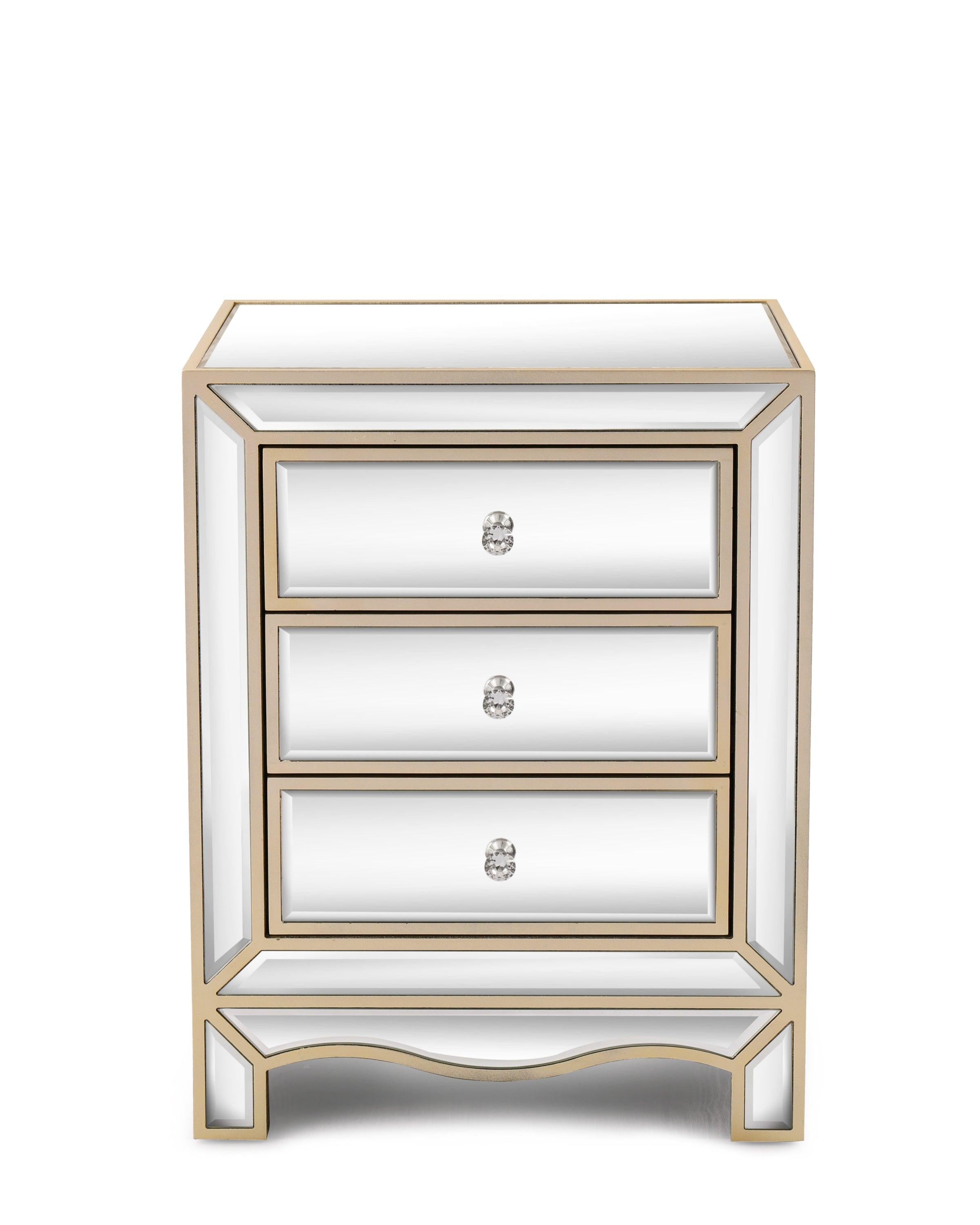 W 19.7" X D 15" X H 26" Champagne mirror three extraction cabinet, multifunctional bedside table