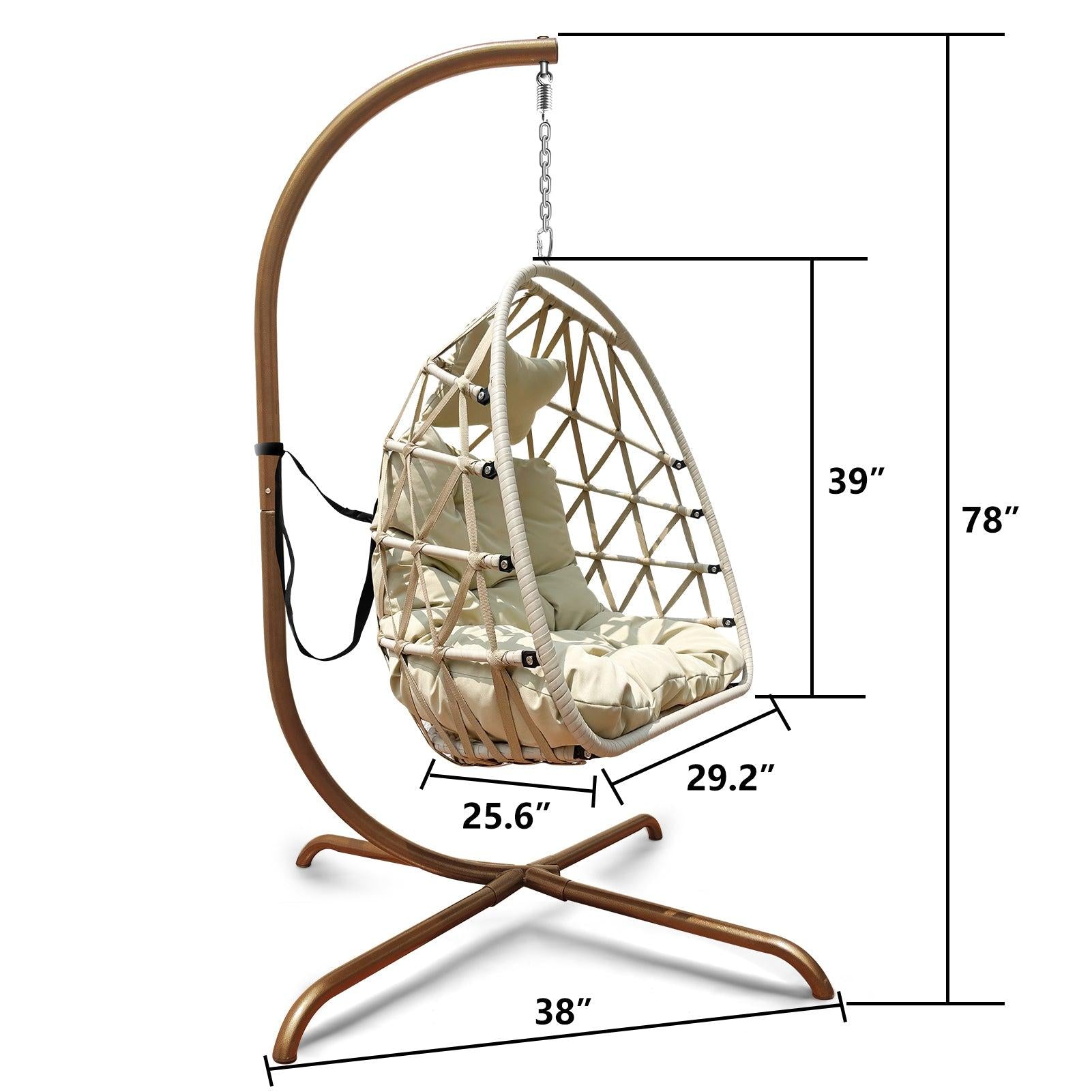 Swing Egg Chair with Stand Indoor Outdoor Wicker Rattan Patio Basket Hanging Chair with C Type bracket , with cushion and pillow,Patio Wicker folding Hanging Chair