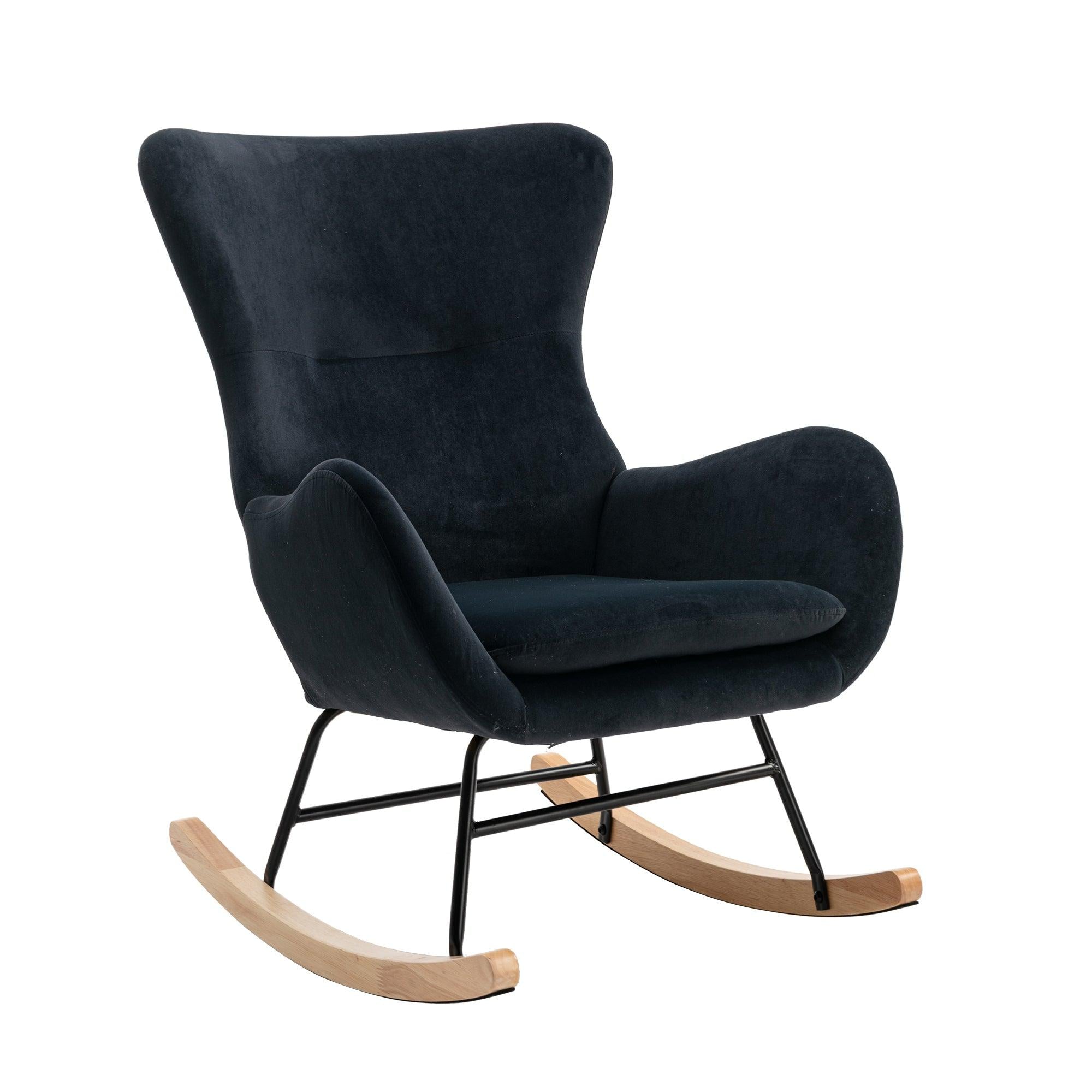 Velvet Fabric Padded Seat Rocking Chair With High Backrest And Armrests