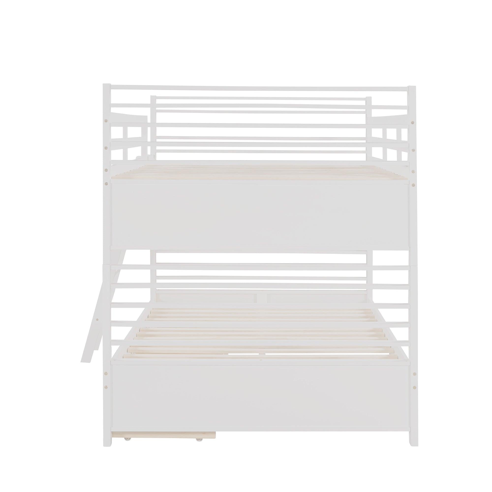 Full over Full Bunk Bed with Drawers, Ladder, Head and Footboard - White