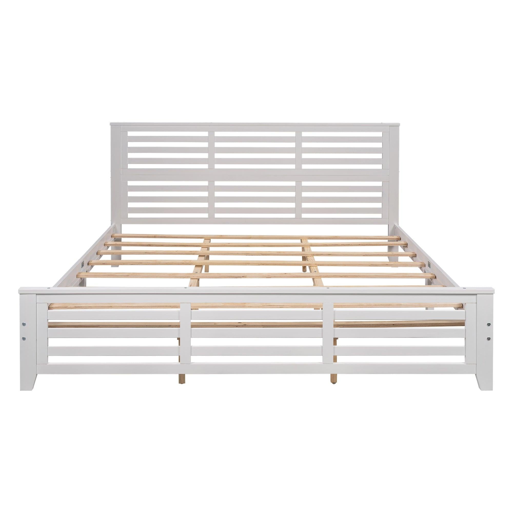 Platform bed with horizontal strip hollow shape, King size, white