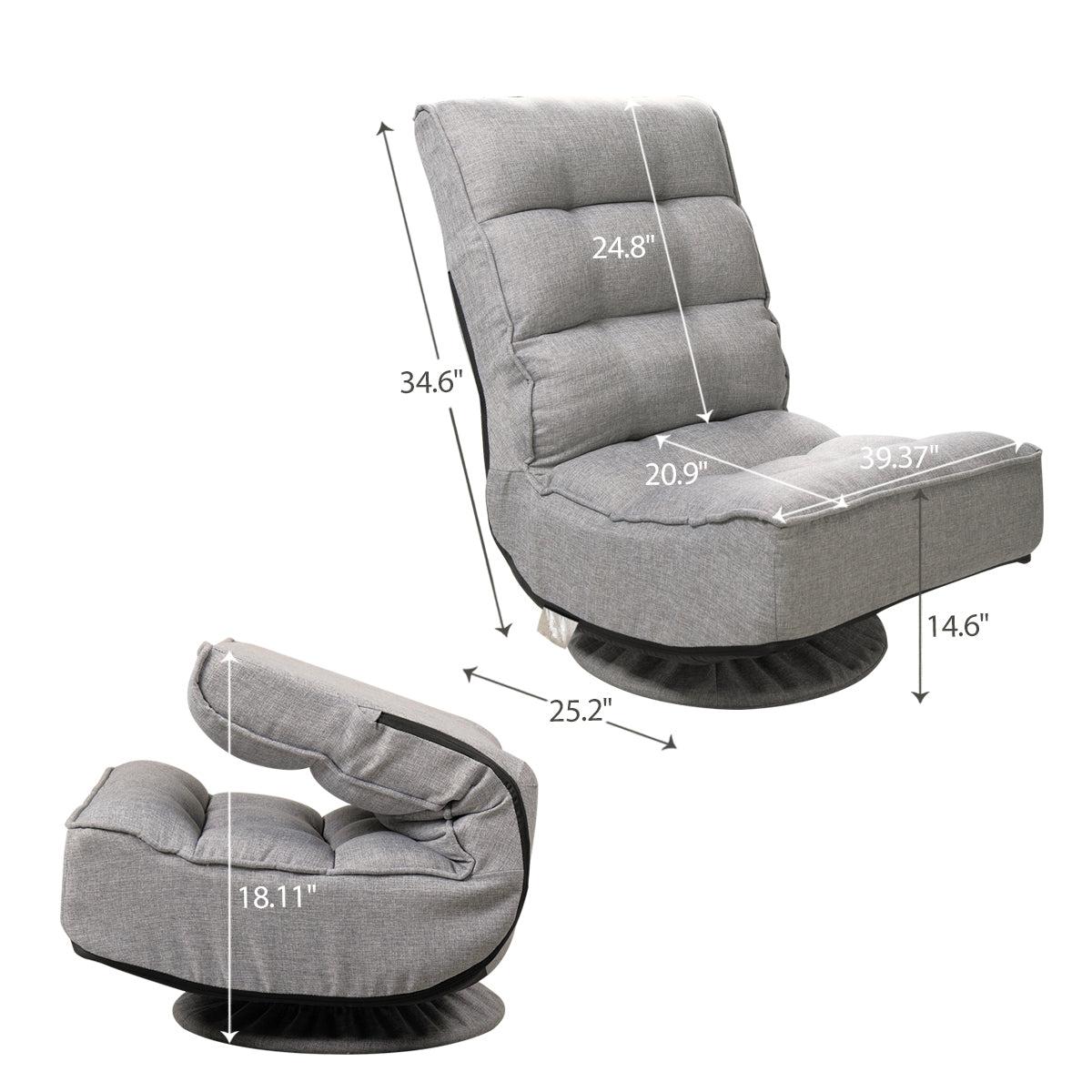 Folding Floor Gaming Chair 360 Degree Swivel Video Game Chair - gray