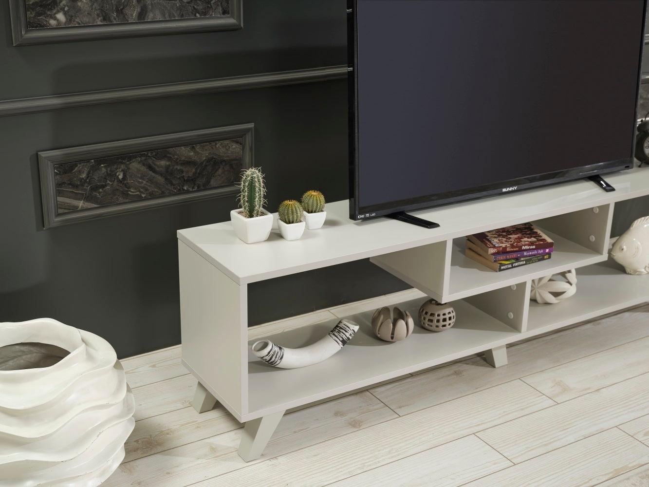 Parma Mid CenturyModern Tv Stand Open Shelving Entertainment Centre 67 inch Tv Unit, Grey