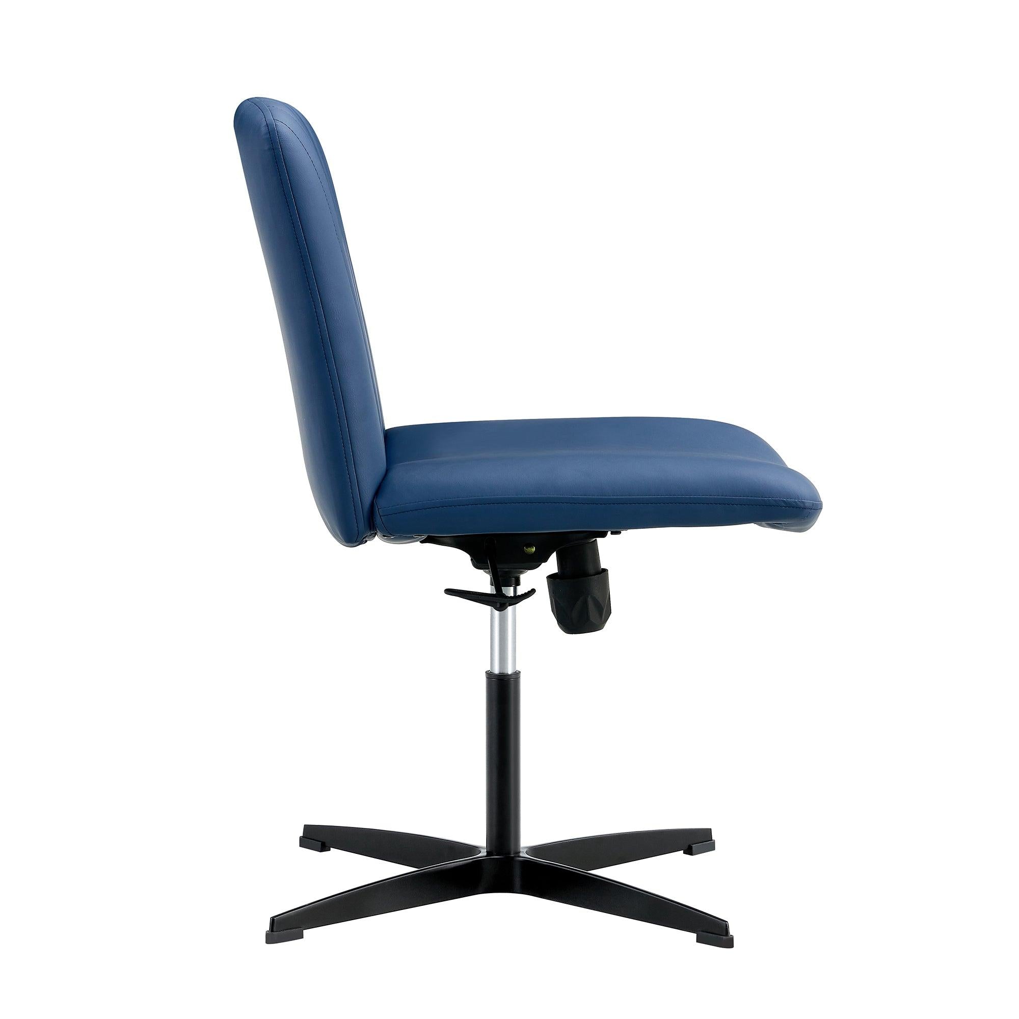 Office chair swivel chair Blue PU Material. Home Computer Chair Office Chair Adjustable 360 °Swivel Cushion Chair With Black Foot Swivel Chair Makeup Chair Study Desk Chair. No Wheels