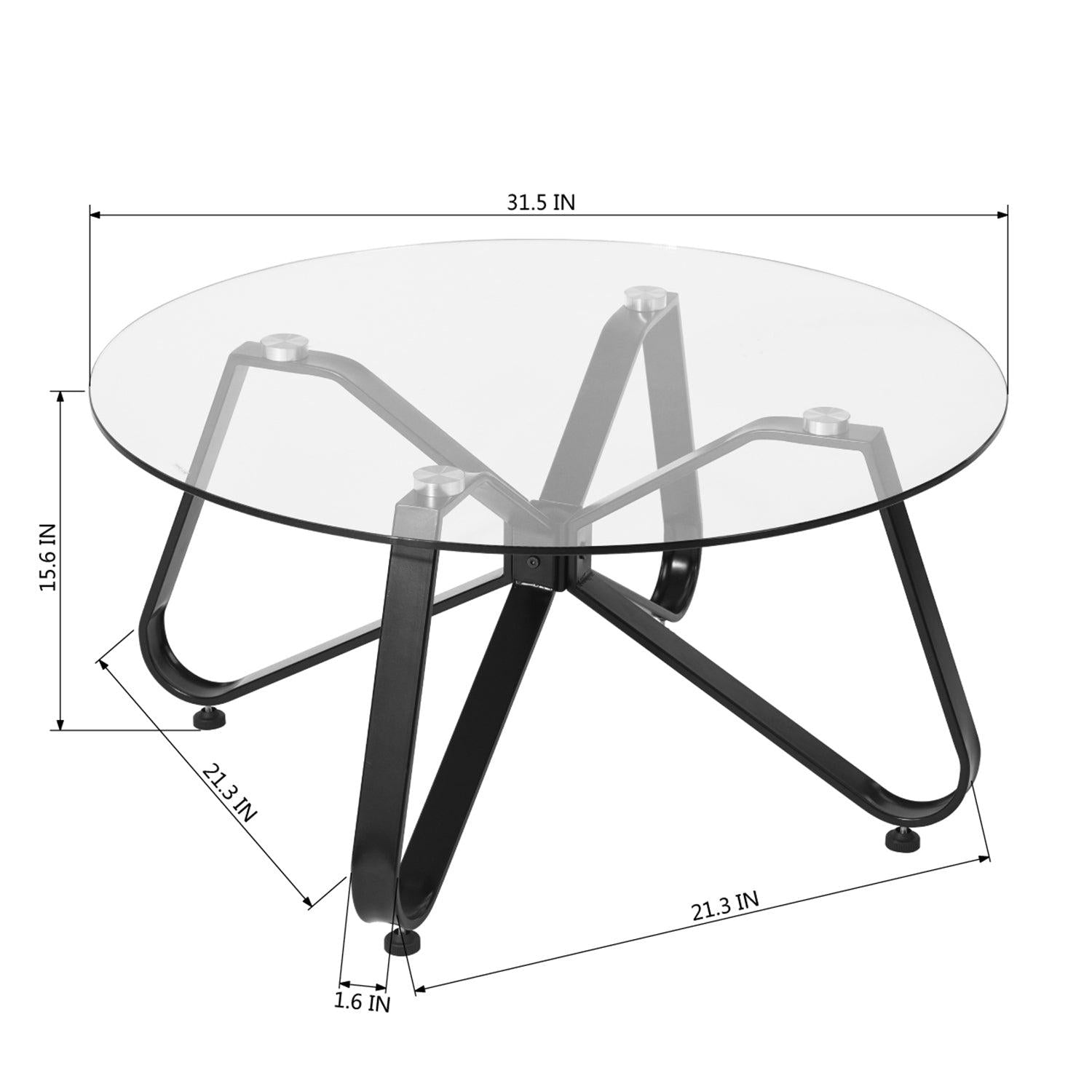 Round Coffee Table for Living Room, 31.5-inchModern Sofa Side End Table with Tempered Glass Top & Metal Legs, Accent Cocktail Tea Table, 31.5 x 31.5 x 15.6 inches, Black