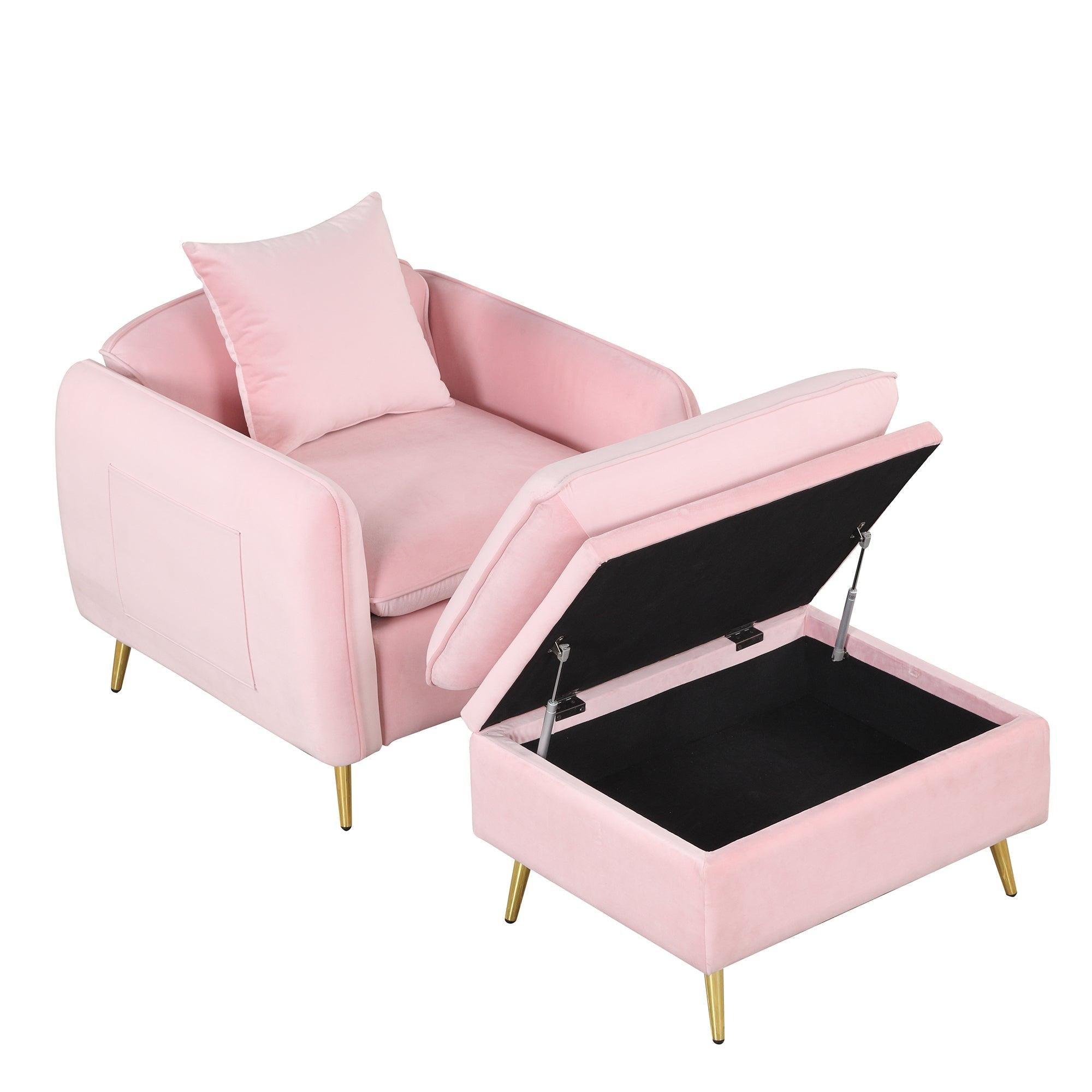 35.2"Modern Accent Chair,Single Sofa Chair with Ottoman Foot Rest and Pillow for Living Room Bedroom Small Spaces Apartment Office,Pink