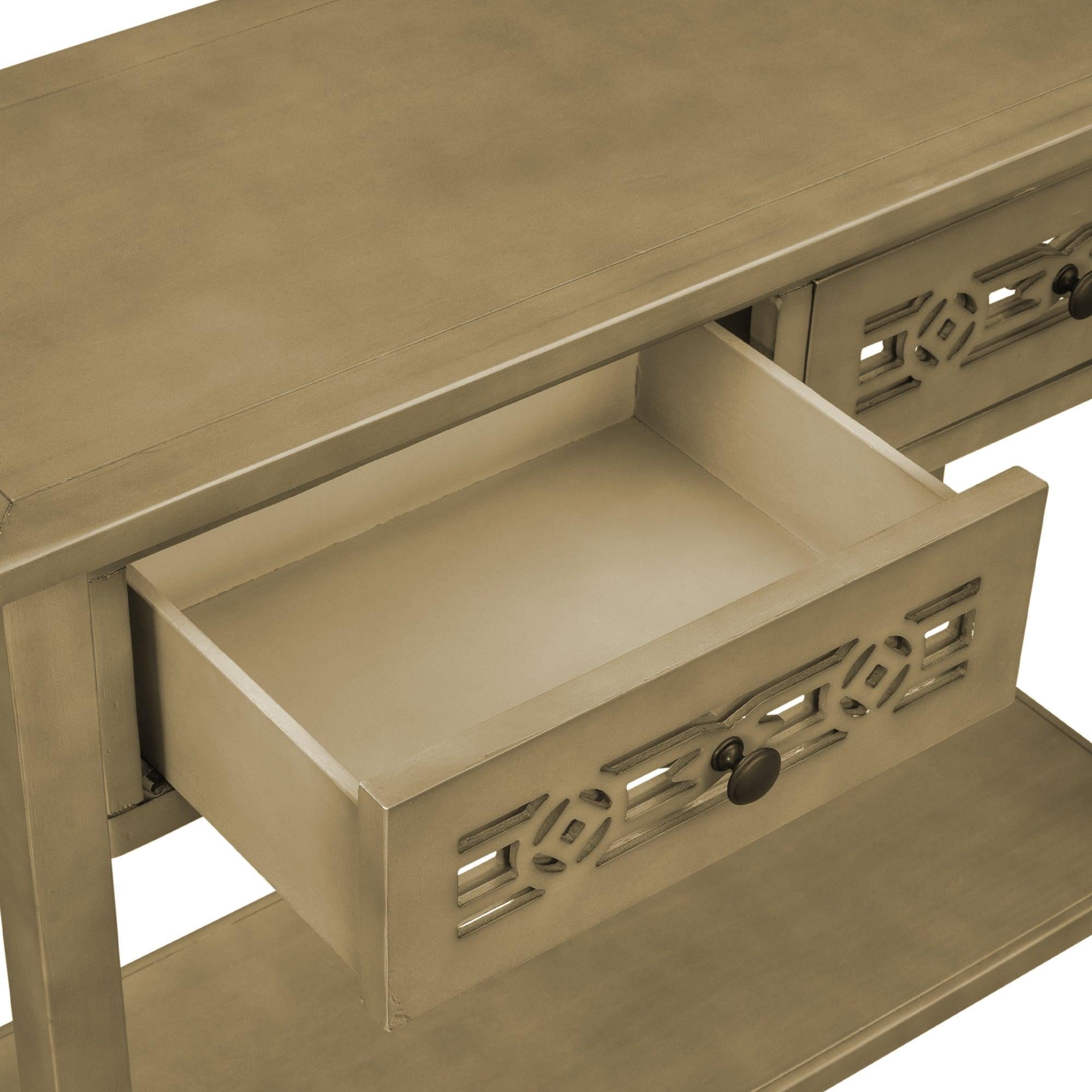 Classic Console Table with Hollow-out Decoration Two Top Drawers and Open Shelf LargeStorage Space (ld)