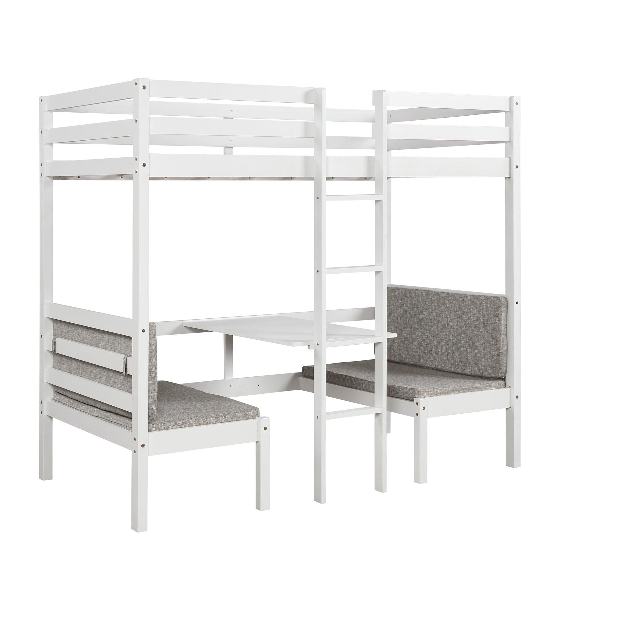 Functional Loft Bed (turn into upper bed and down desk，cushion sets are free),Twin Size,White