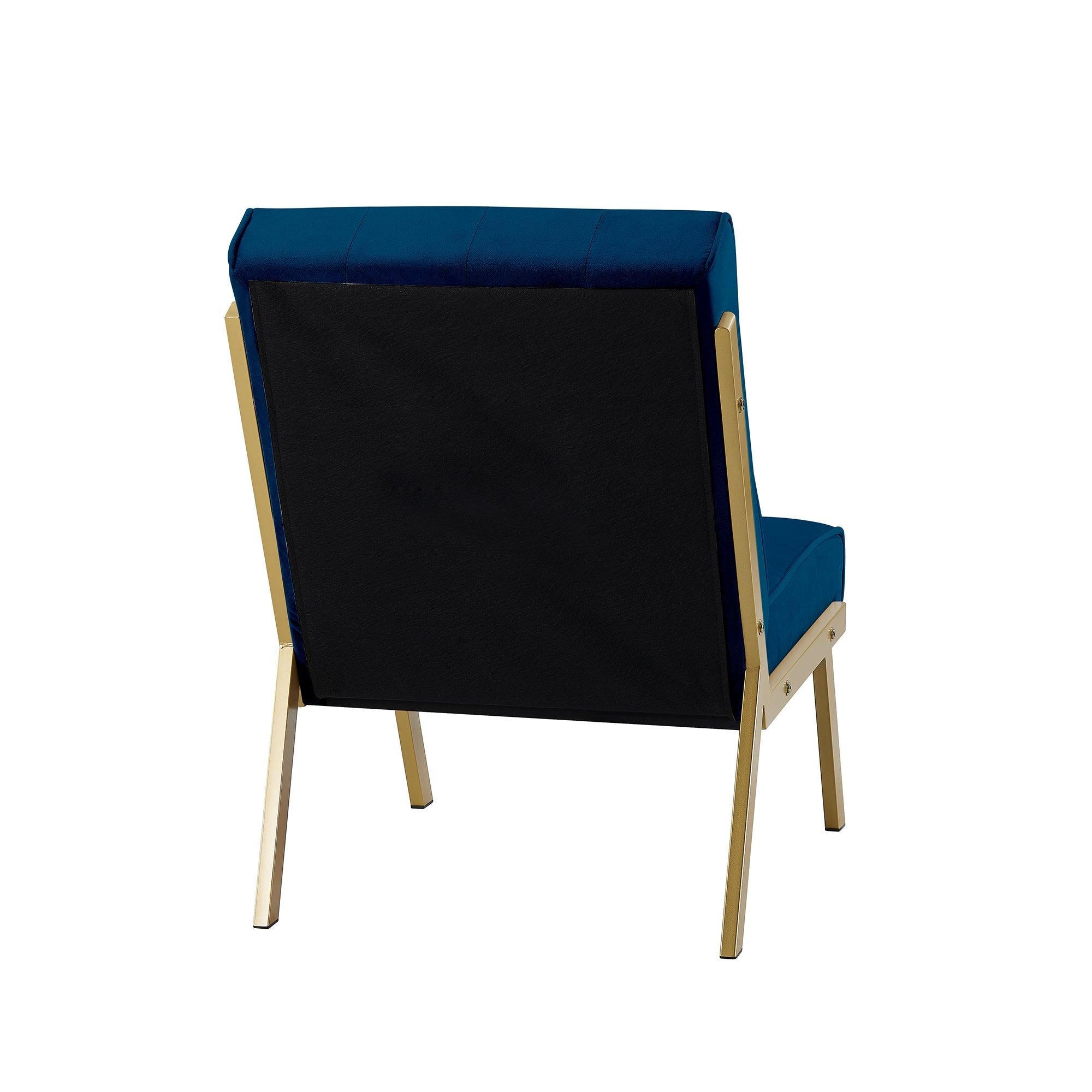 Gold Metal Frame Velvet Upholstery Chair with Ottoman(Navy Blue)