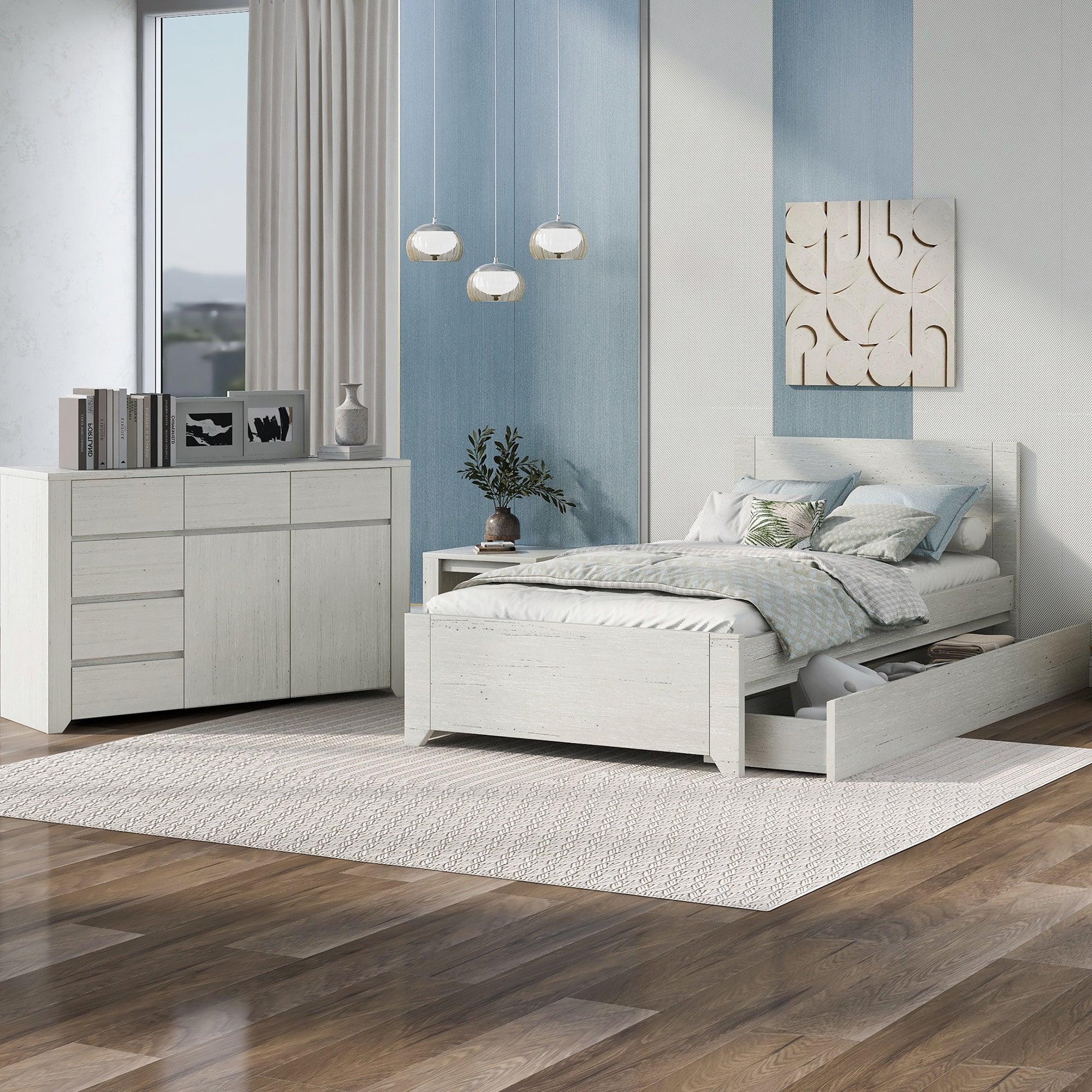 3 Pieces Simple Style Manufacture Wood Bedroom Sets with Twin bed, Nightstand and Dresser, Stone Gray