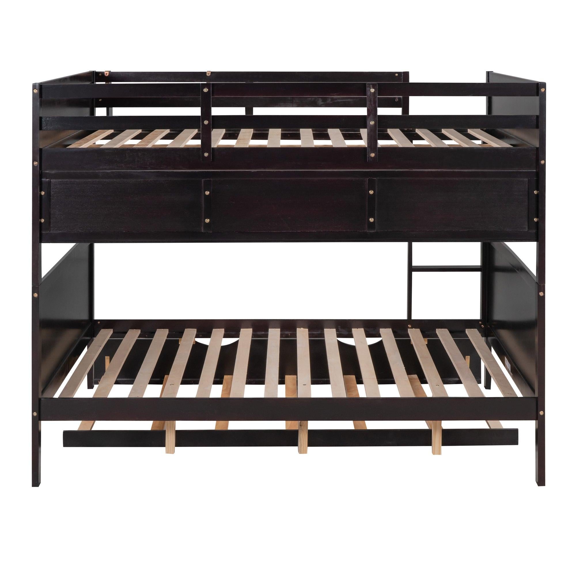 Full-Over-Full Bunk Bed with Twin size Trundle , Separable Bunk Bed with Bookshelf for Bedroom-Espresso