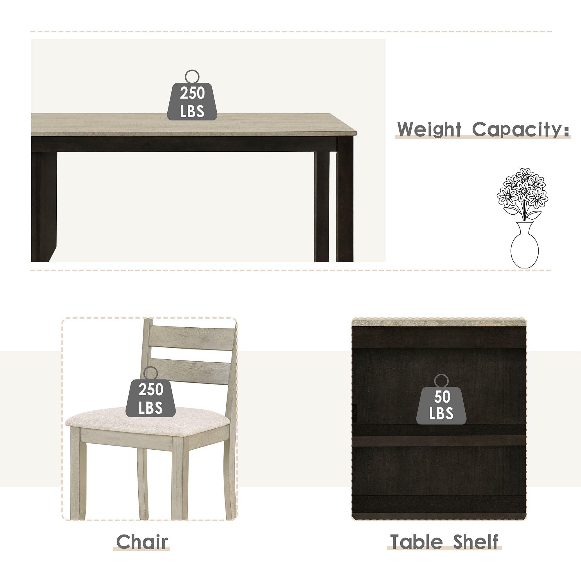 Farmhouse Wood 5-Piece Dining Table Set with 2-TierStorage Shelves,Kitchen Set for 4 with Padded Dining Chairs, Beige