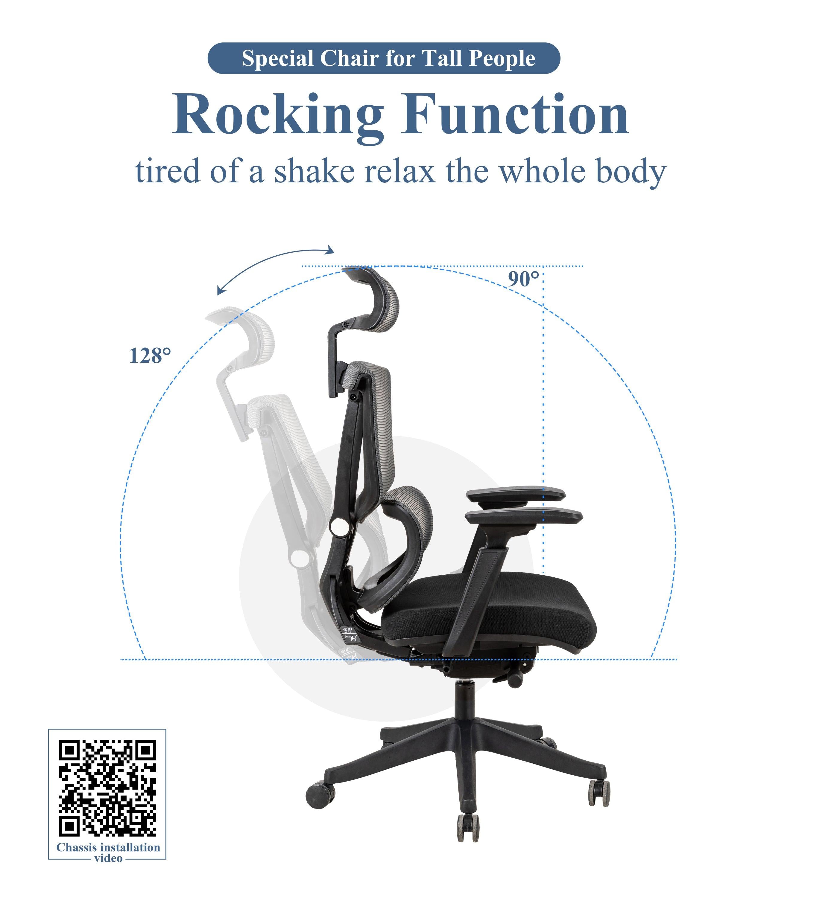 Big and tall Excusive ErOffice Chair with double backs and slide seats, Headrest and 3d armrest ,tilt function max degree is 128 °, 300LBS, Black