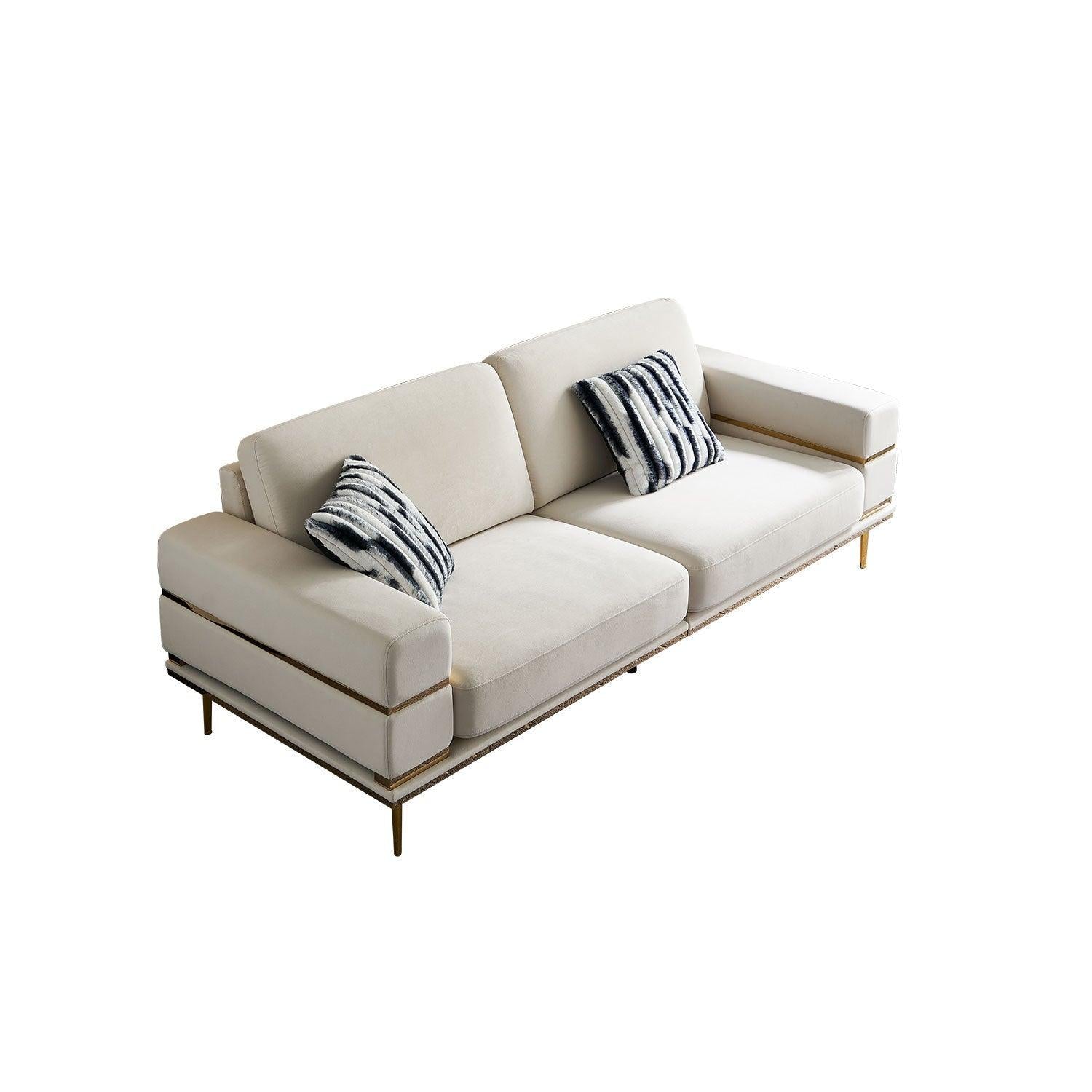 Modern Velvet Sofa for Living Room Beige Color