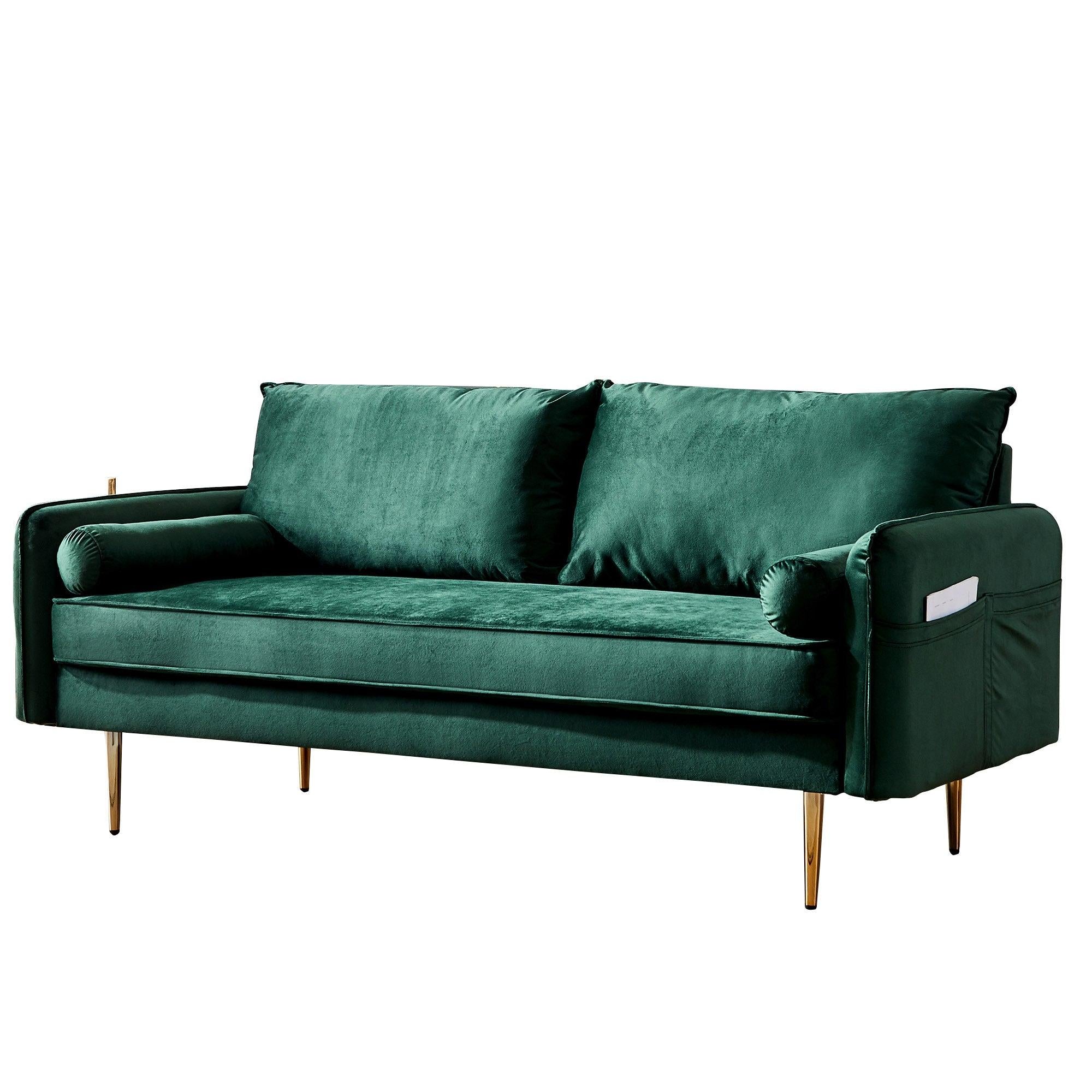 Velvet Fabric sofa with pocket-71‘’green