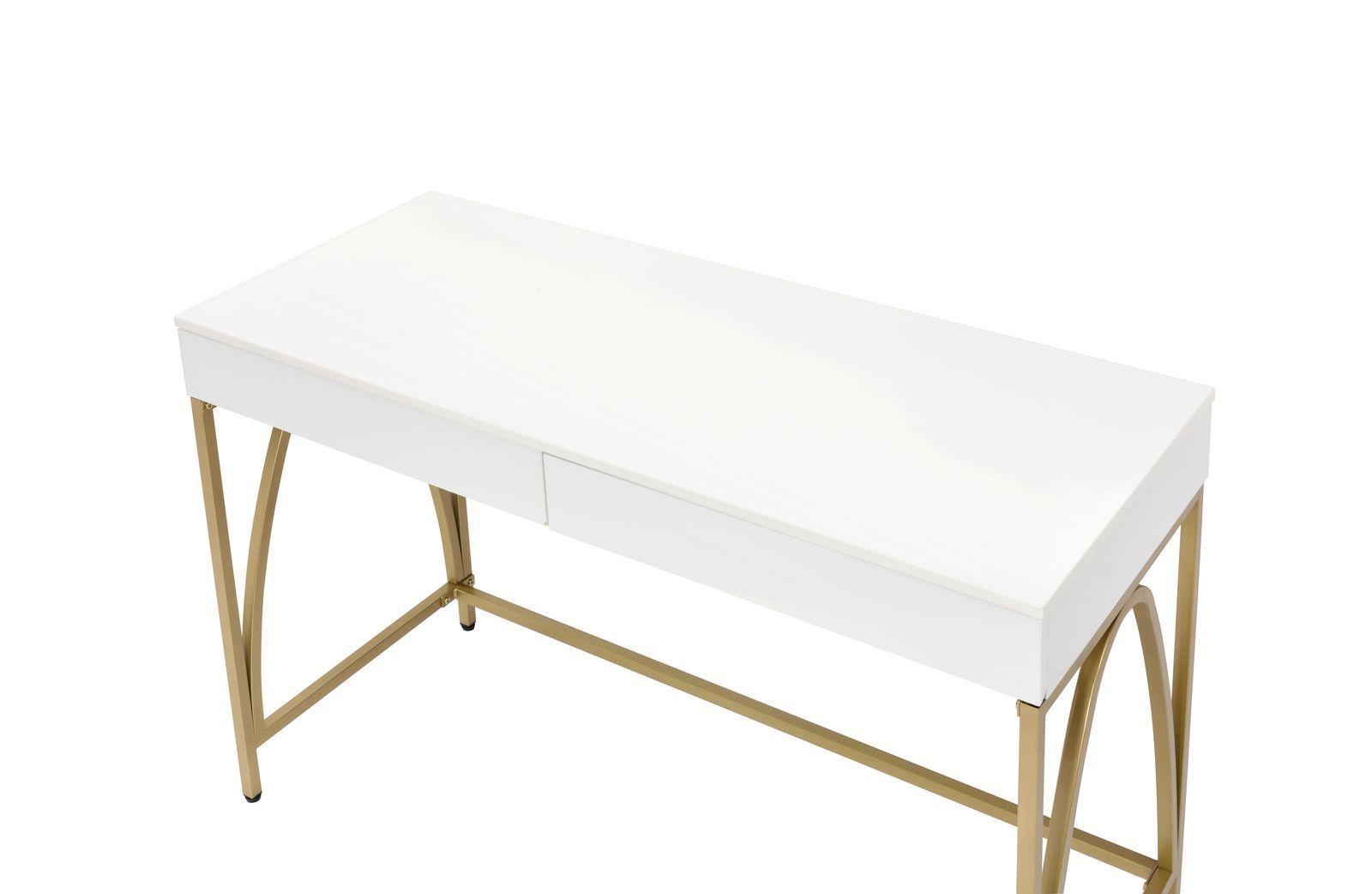 ACME Lightmane Desk, White High Gloss & Gold 92660