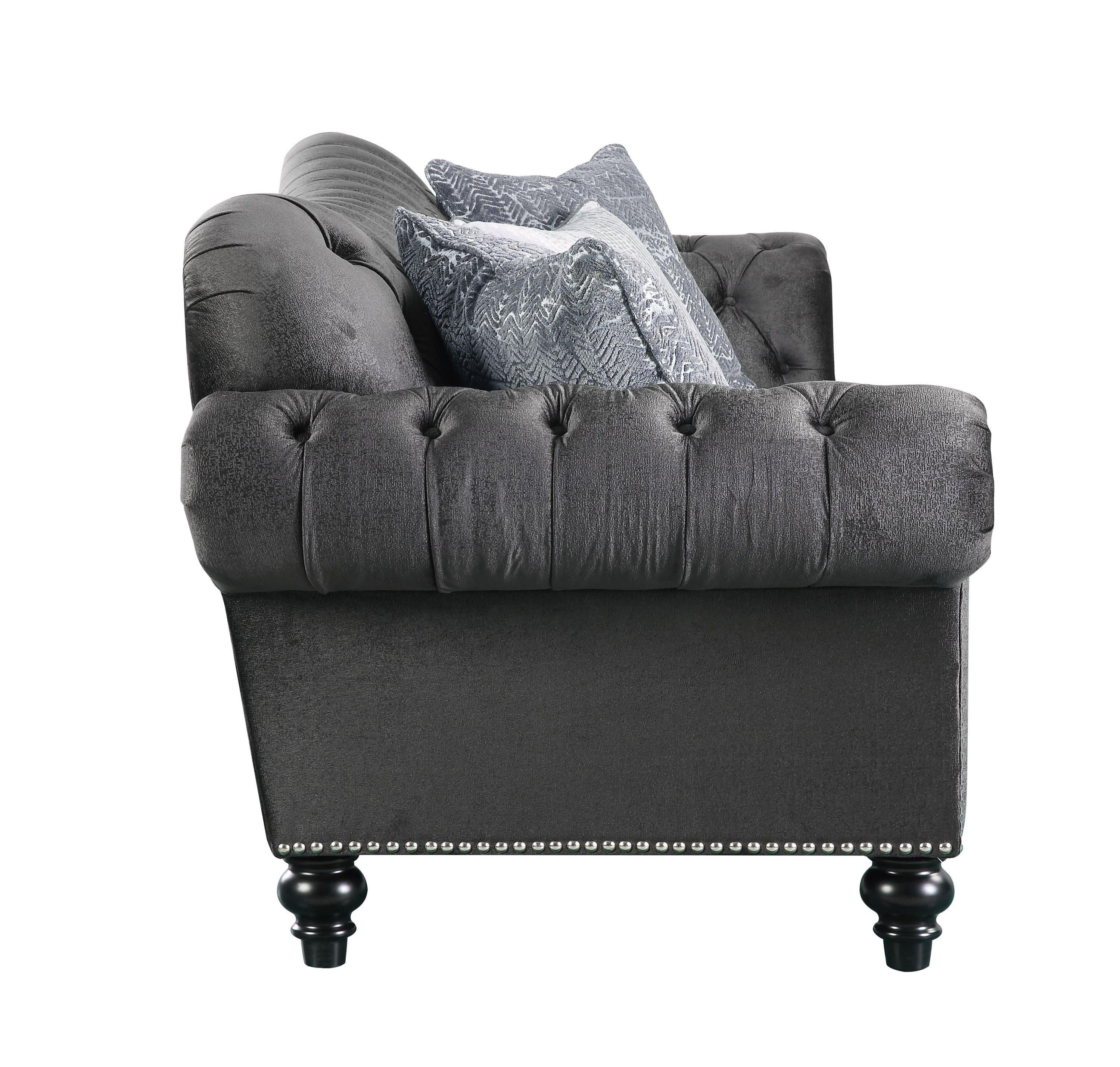 ACME Gaura Sofa w/4 Pillows in Dark Gray Velvet 53090