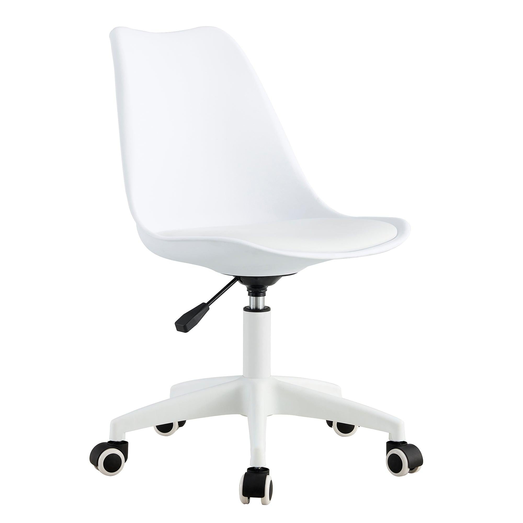 Modern Home Office Desk Chairs, Adjustable 360 °Swivel  Chair Engineering  Plastic Armless Swivel Computer  Chair With Wheels for Living Room, Bed Room Office Hotel Dining Room and White.