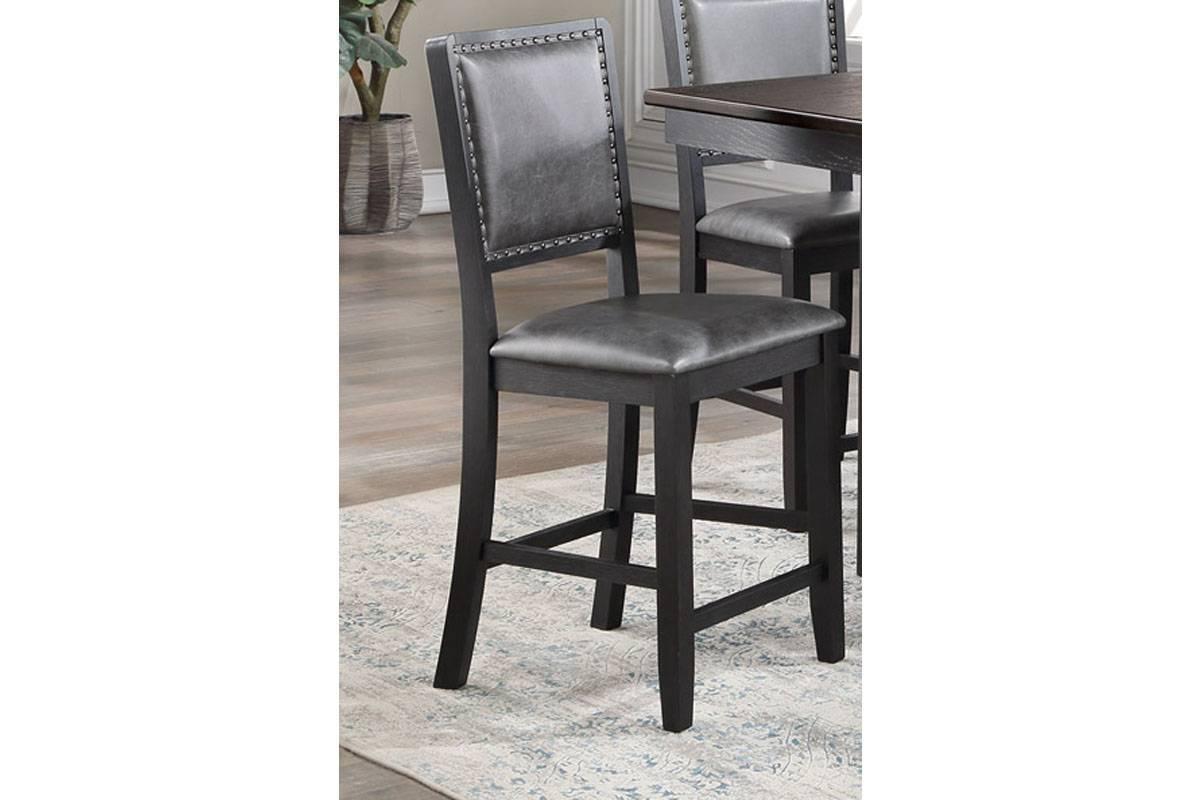 Contemporary Dining Room 7pc Set Grey Finish PU Counter Height Dining Table w Shelf and 6x High Chairs Fabric Upholstered seats Back Counter Height Chairs