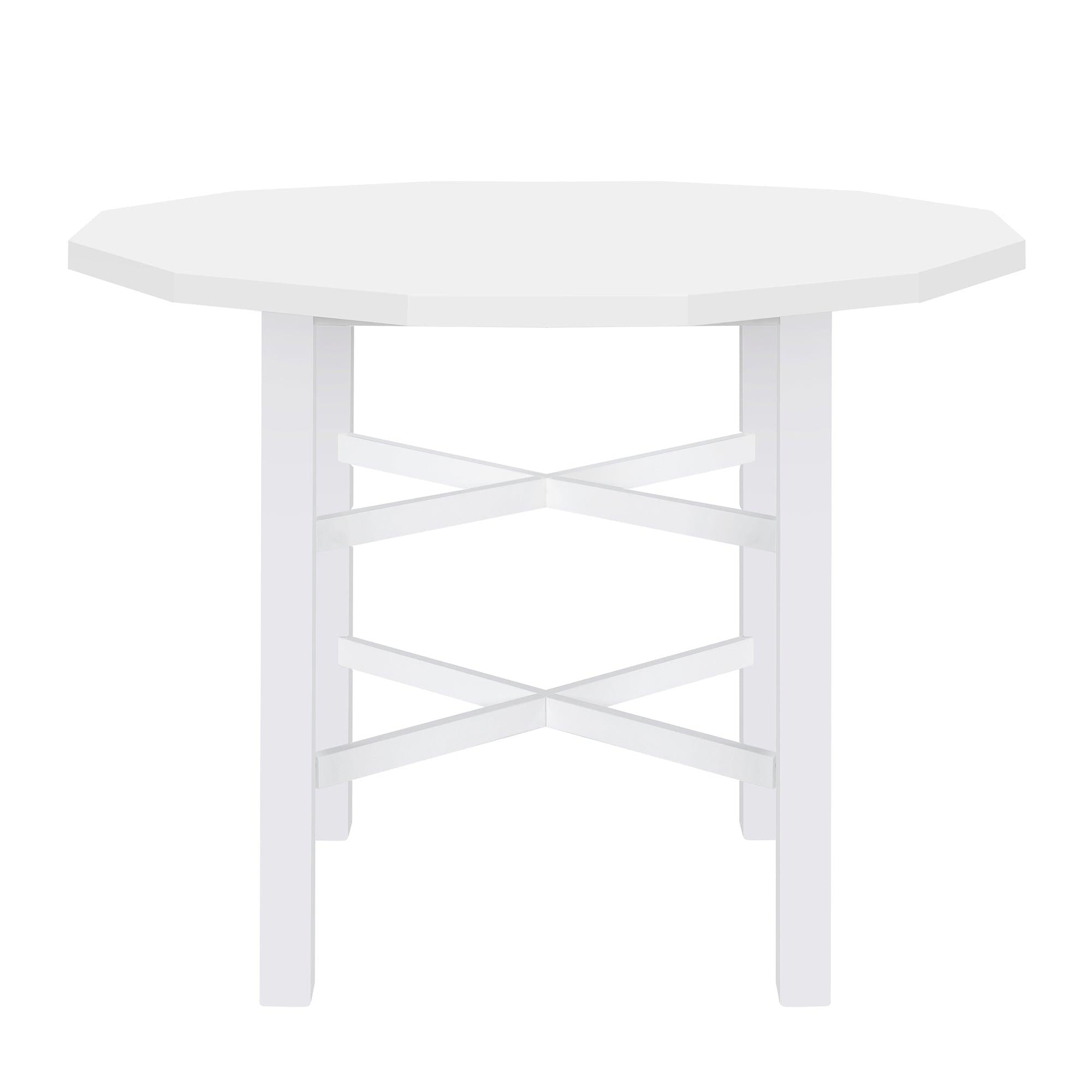 5-Piece Rubber Wood Counter Height Dining Table Set, Irregular Table with 4 High-back Cushioned Chairs for Small Place, White