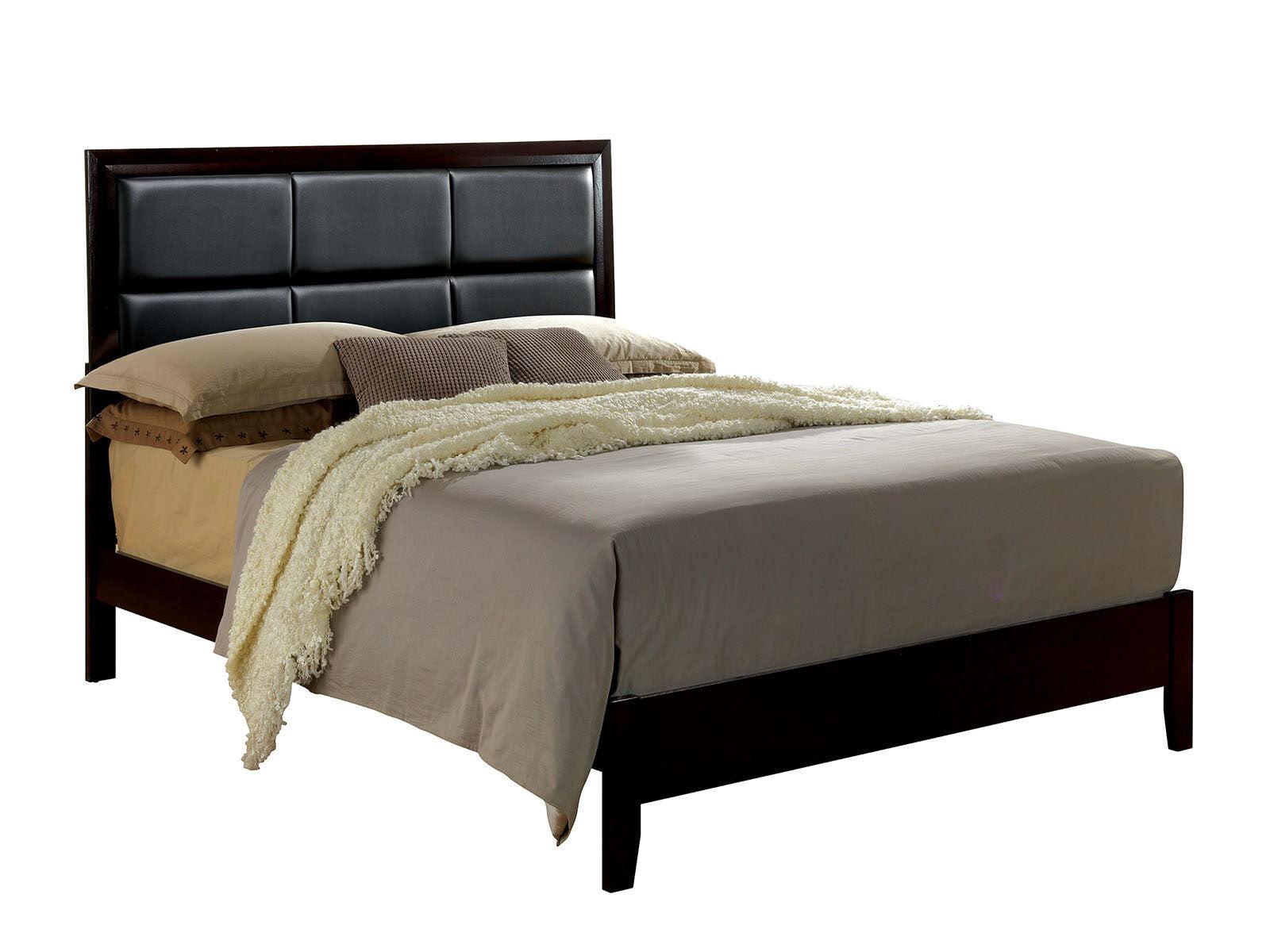 Espresso Color Queen Size bed Leatherette Padded Headboard 1pc Bed Contemporary Bedroom Furniture