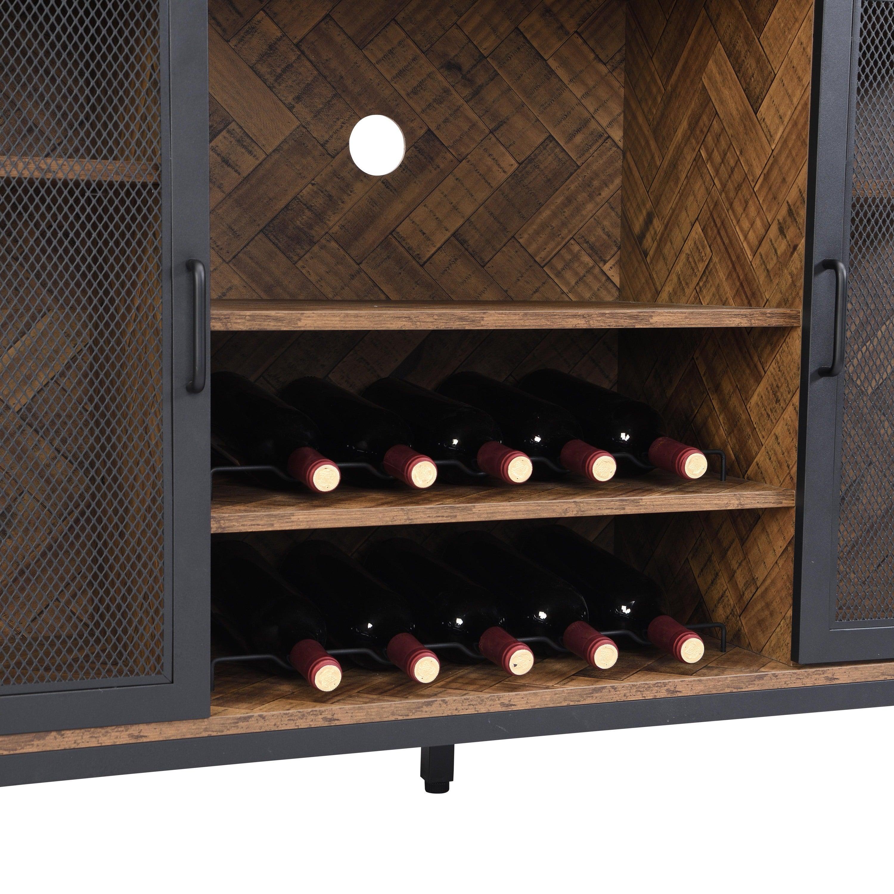 Miltifunctional IndustrialStorage Cabinet, Wine Bar Cabinet for Liquor and Glasses, TV Stand & Media Entertainment Center Console Table