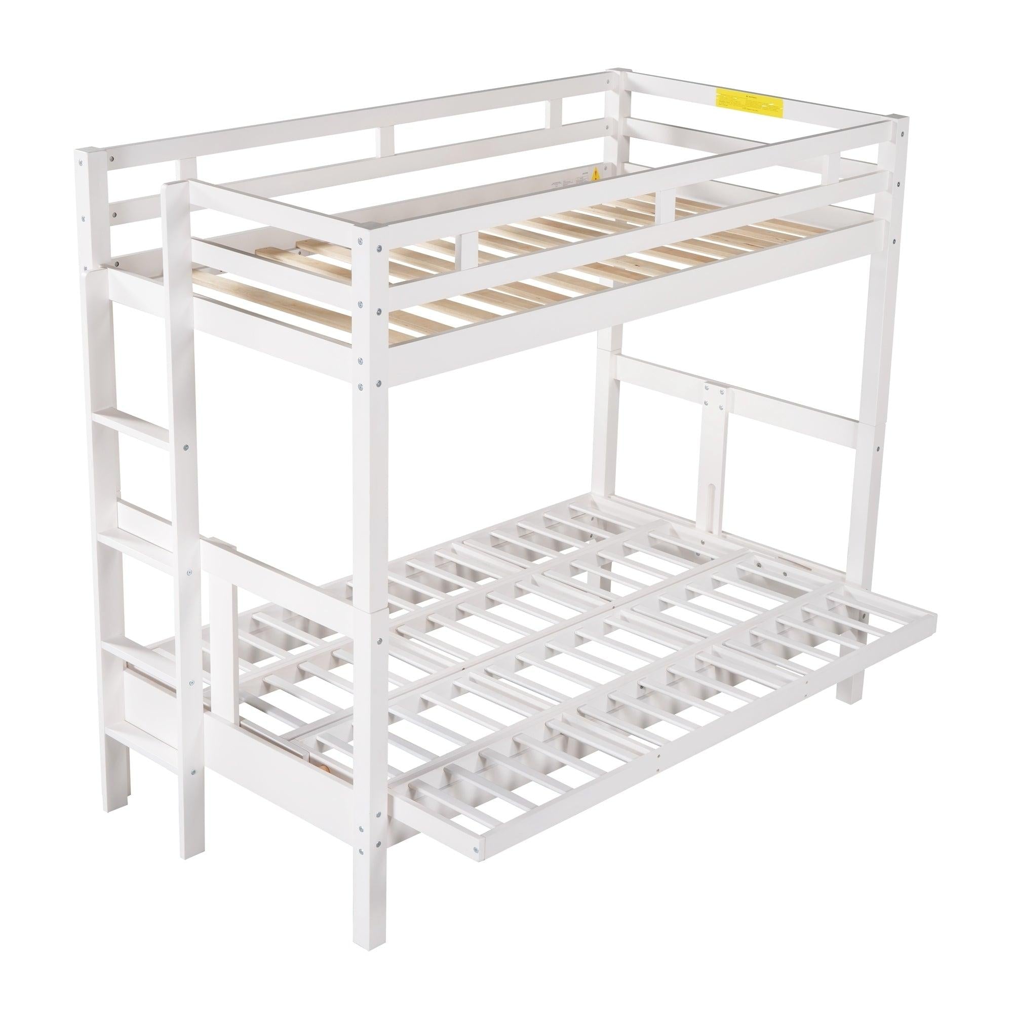 Twin over Full Bunk Bed,Down Bed can be Converted into Daybed,White