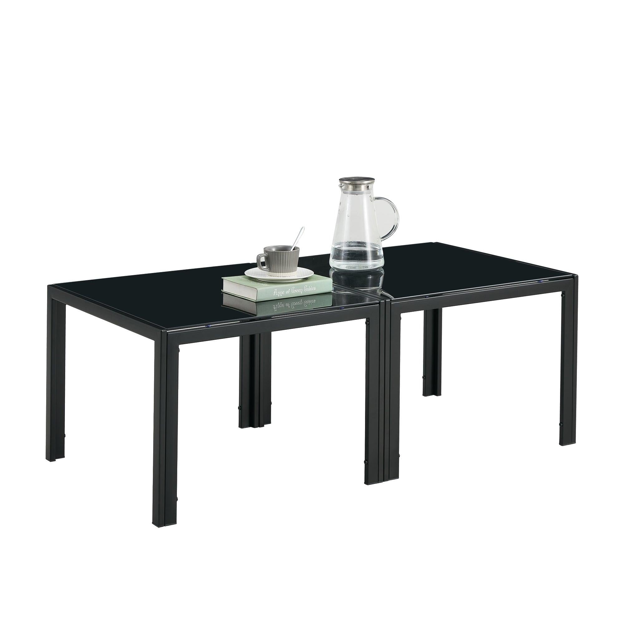 Coffee Table Set of 2, SquareModern Table with Tempered Glass Finish for Living Room,Black