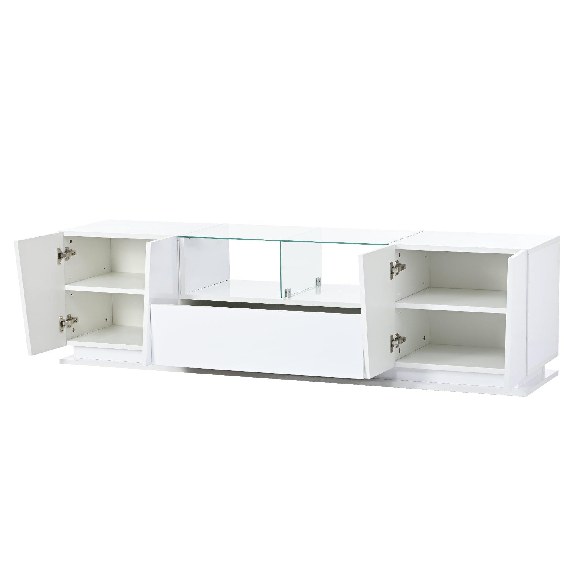 TV Stand with Tempered Glass,Modern High Gloss Entertainment Center for TVs Up to 72'',TV Cabinet withStorage and LED Color Changing Lights for Living Room,White