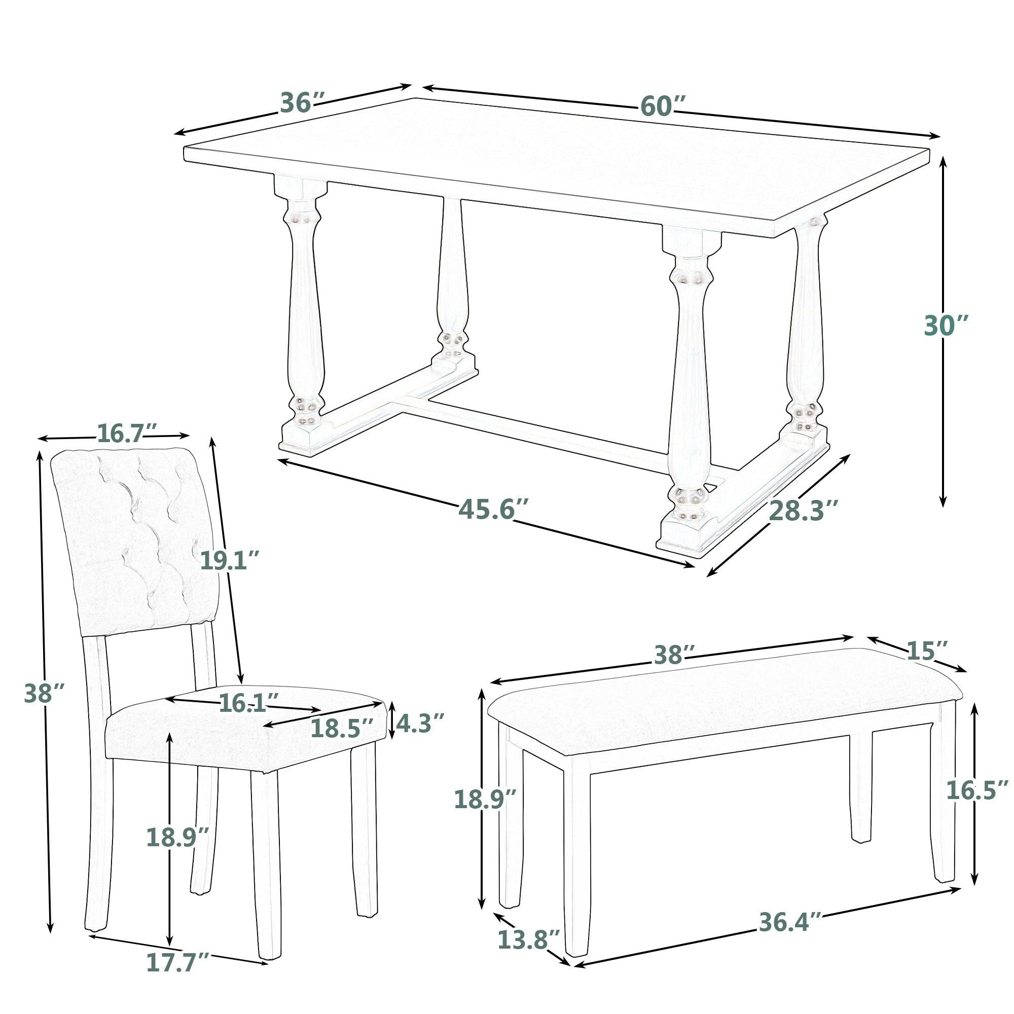 6-Piece Dining Table and Chair Set with Special-shaped Legs and Foam-covered Seat Backs&Cushions for Dining Room (Gary)