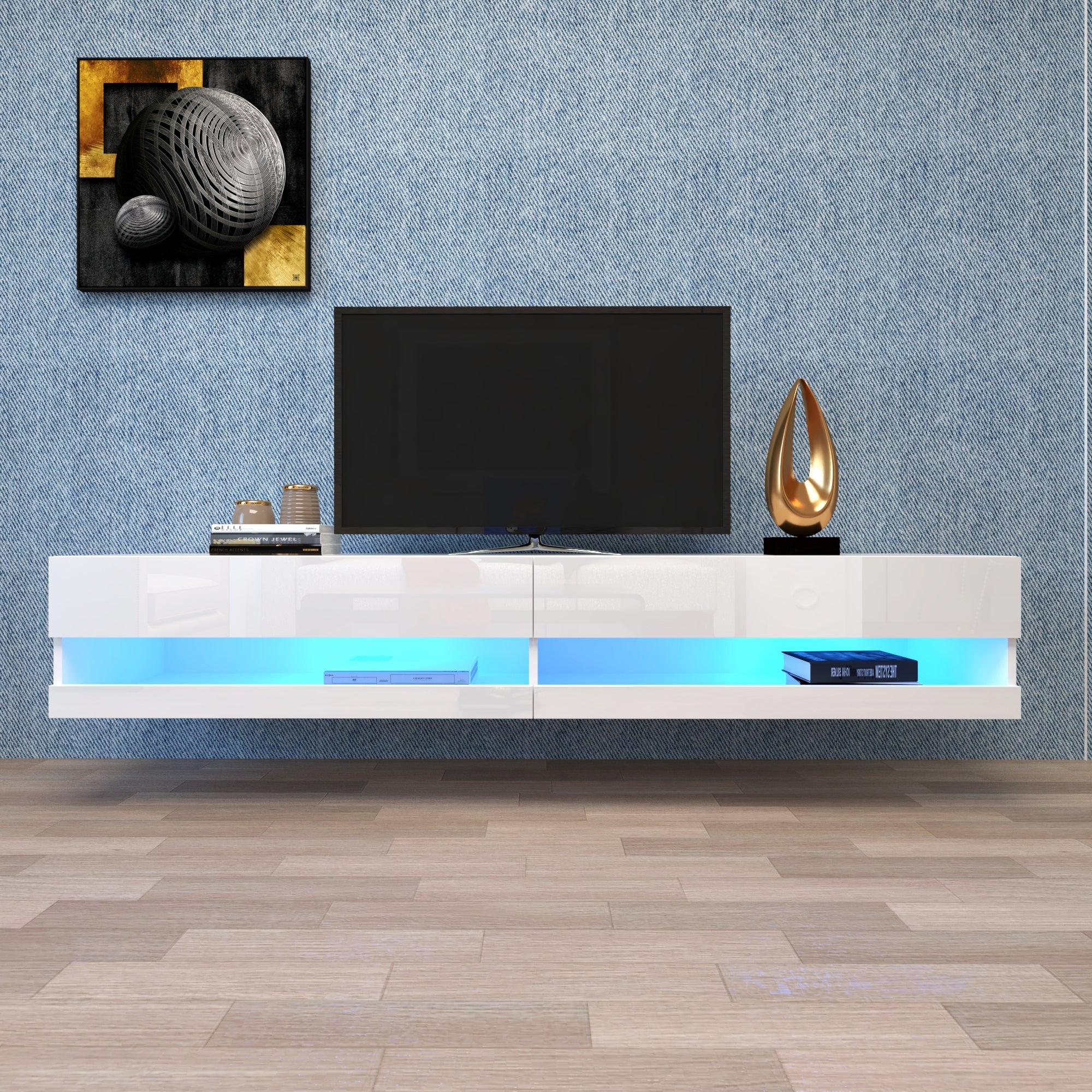 180 Wall Mounted Floating 80" TV Stand with 20 Color LEDs White