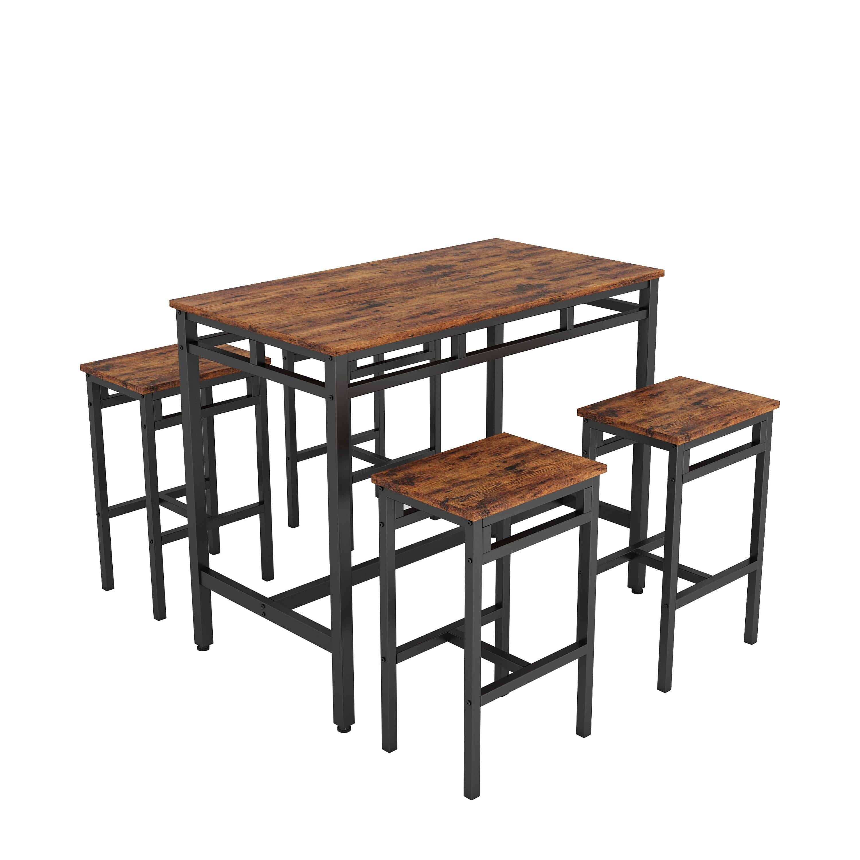 Bar table set 5PC Dinging table set with high stools, structural strengthening, industrial style (Rustic Brown，43.31''w x 23.62''d x 35.43''h)