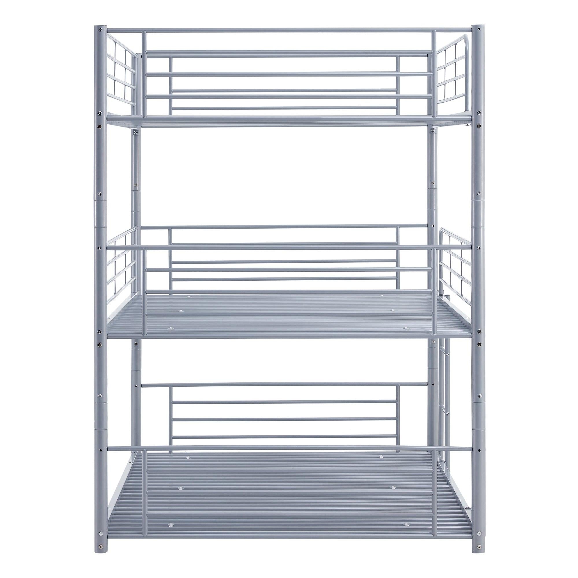 Full-Full-Full Metal  Triple Bed  with Built-in Ladder, Divided into Three Separate Beds,Gray