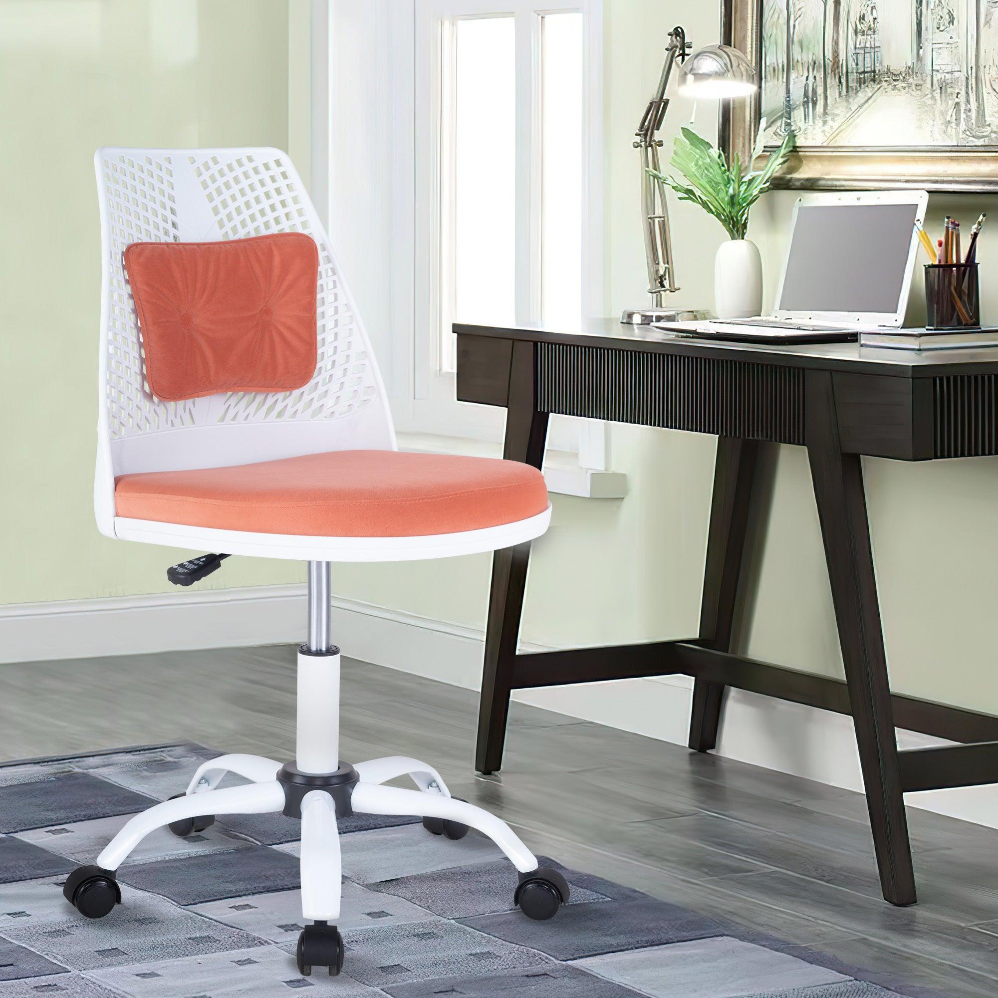 Office Task Desk Chair Swivel Home Comfort Chairs,Adjustable Height with ample lumbar support,White+Orange