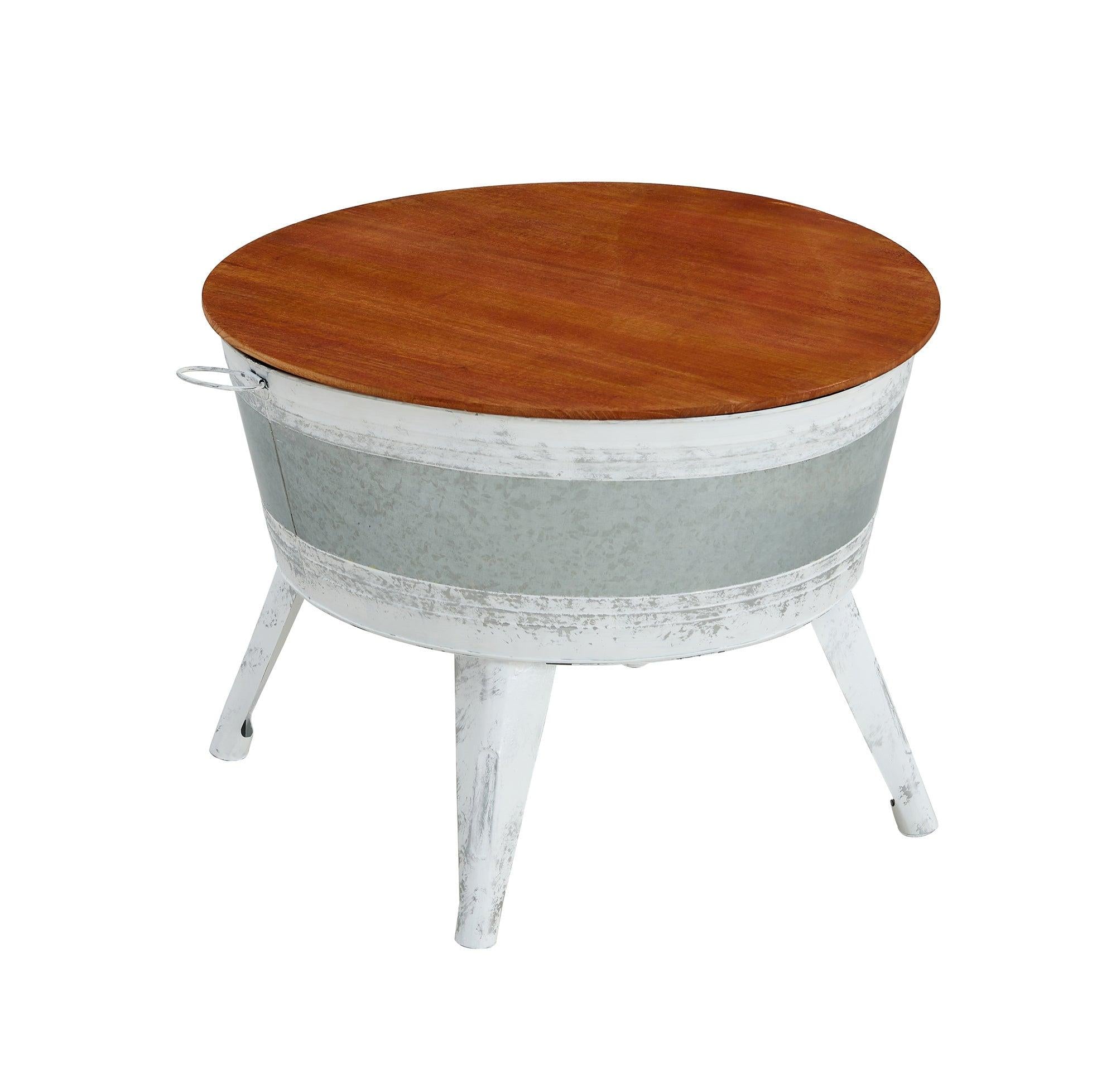 Farmhouse Rustic Distressed Metal Accent Cocktail Table, wood top-WHT, 1PC