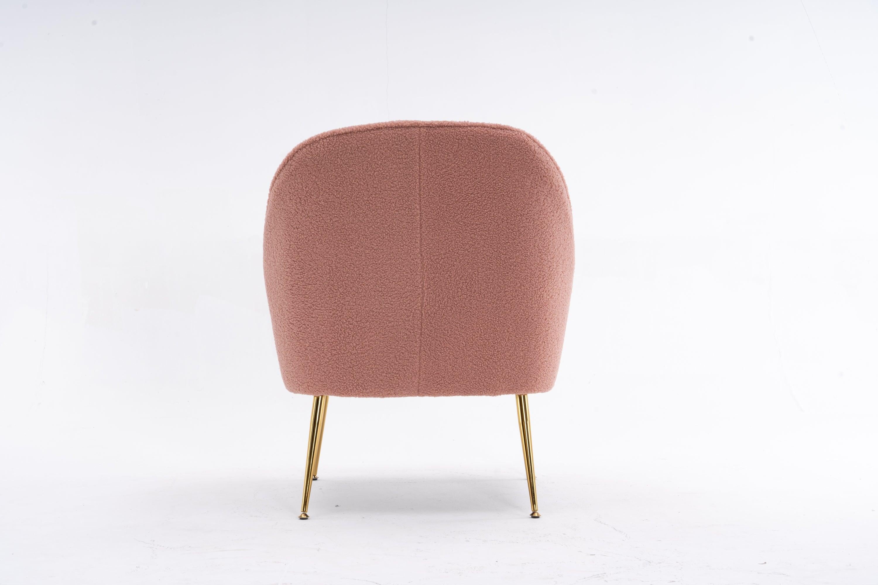 Modern Soft Teddy fabric Pink Ergonomics Accent Chair Living Room Chair Bedroom Chair Home Chair With Gold Legs And Adjustable Legs For Indoor Home