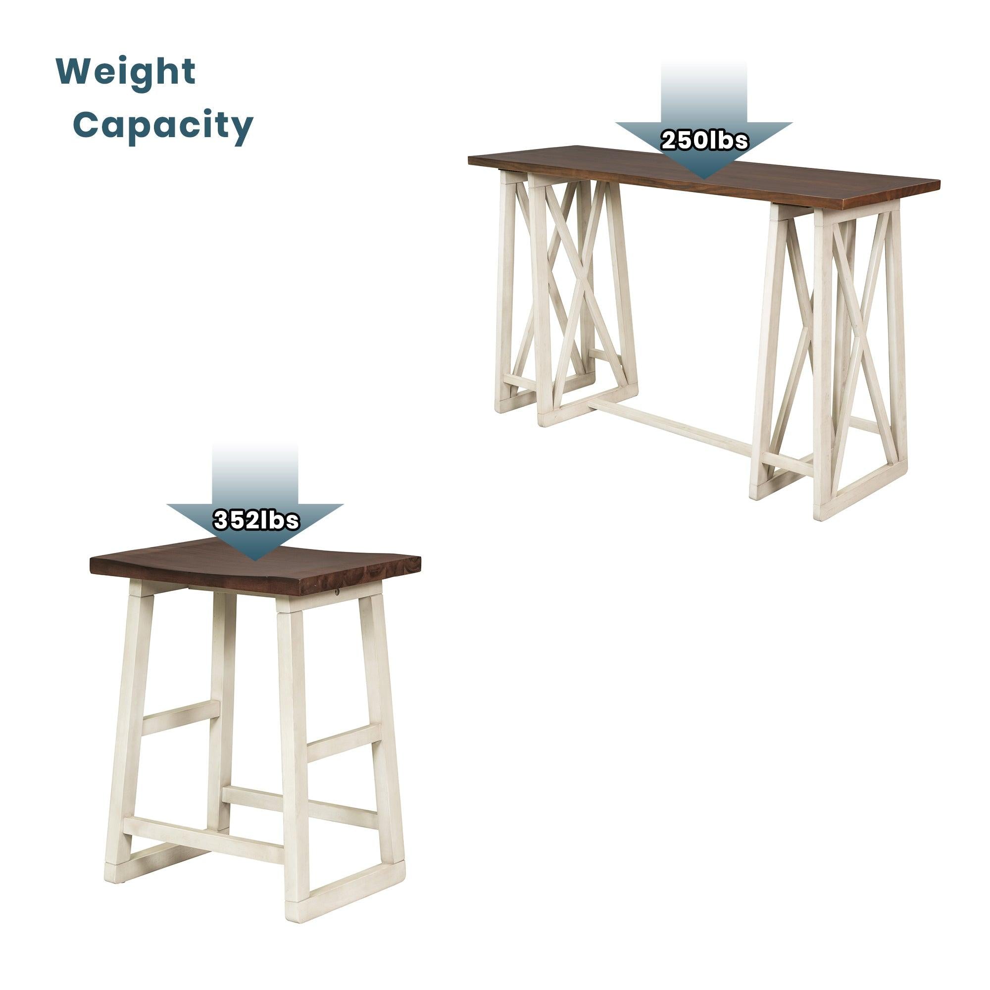 Rustic Counter Height 5-Piece Dining Set, Wood Console Table Set with 4 Stools for Small Places,Walnut+Cream