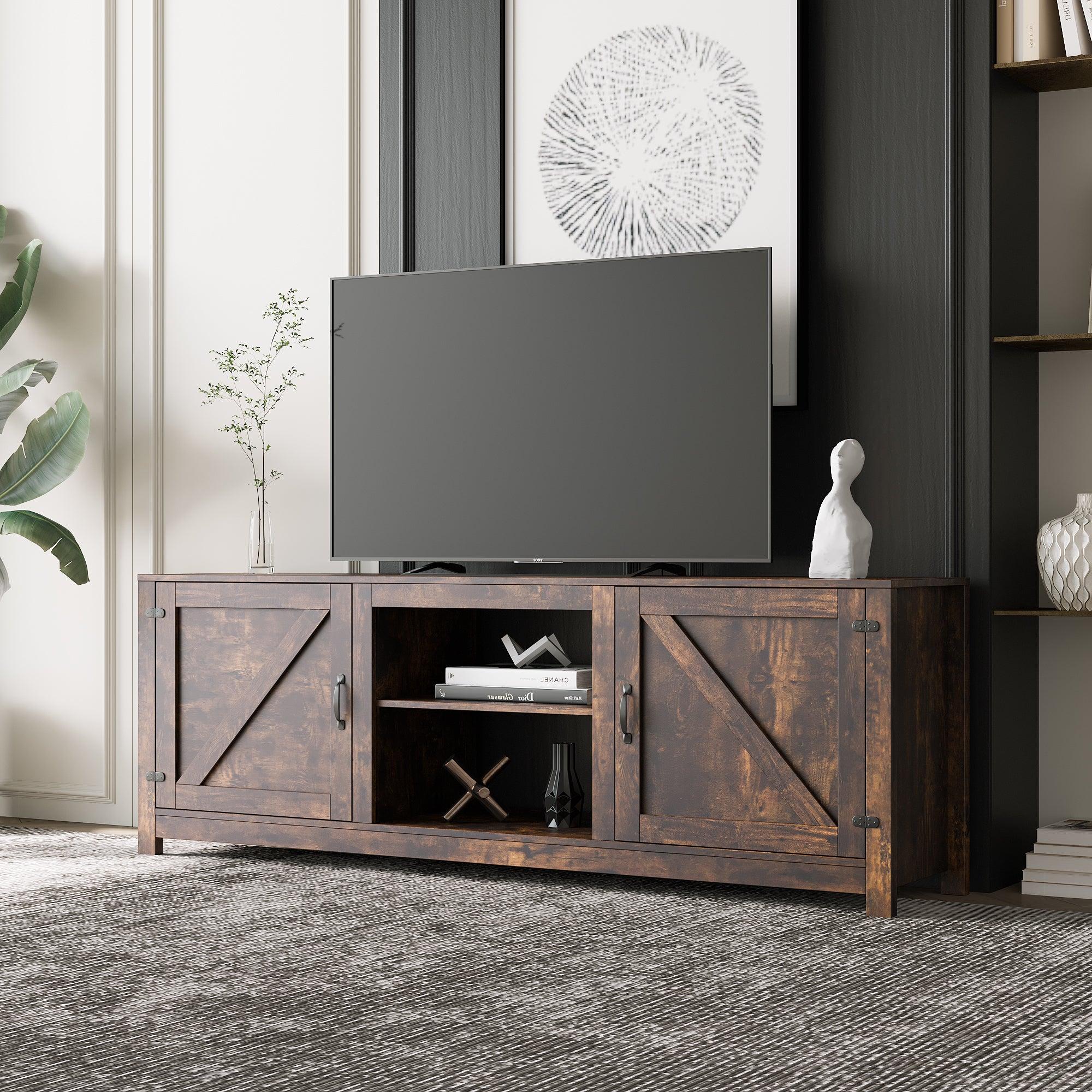 Farmhouse TV Stand,  Wood Entertainment Center Media Console withStorage