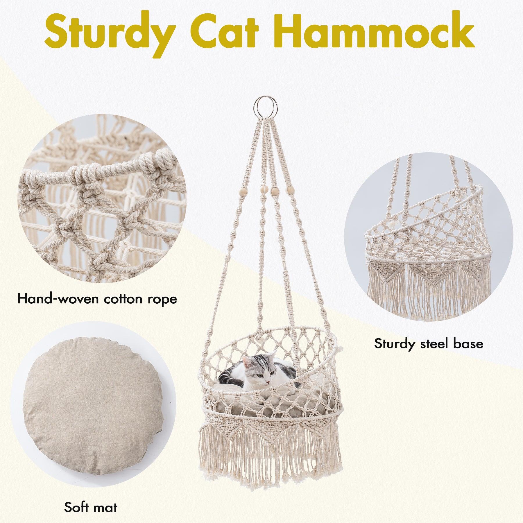 Macrame Cat Hammock, Hanging Cat Bed Hammock Cat Swing for Indoor Cats, Boho Cat Swing Bed for Sleeping