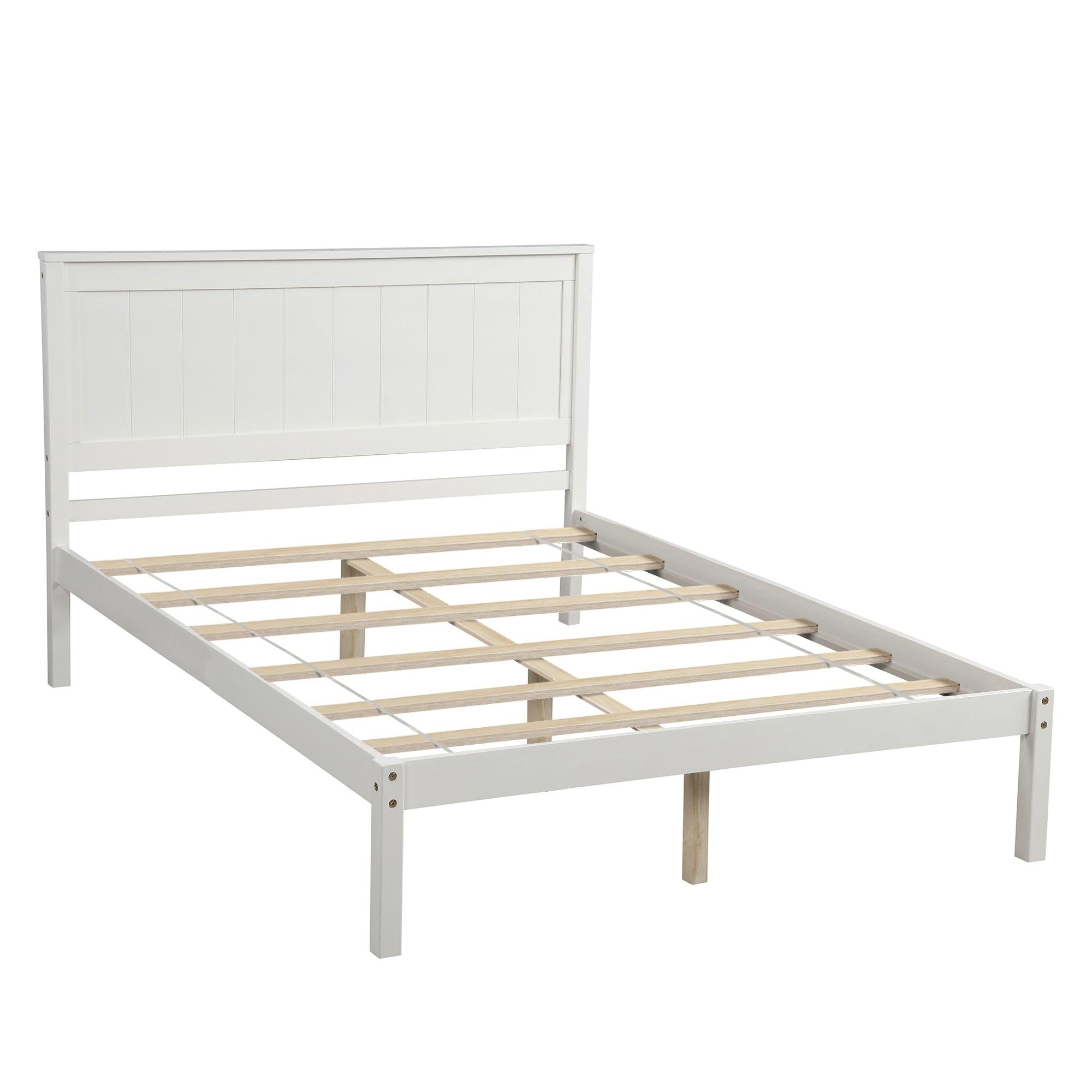 Platform Bed Frame with Headboard , Wood Slat Support , No Box Spring Needed ,Full,White